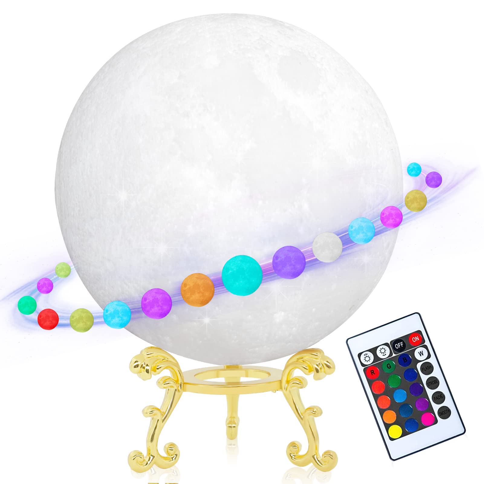 16 Color LED Moon Lamp with Remote & Rechargeable Battery - 3D Printed 5 Inch Night Light with Metal Stand, Touch Control - Perfect Bedside Decor for Bedroom, Romantic Gift for Valentine's Day, Birthday, Christmas & Thanksgiving - Creates Soothing Ambience for Relaxation, Meditation & Sleep