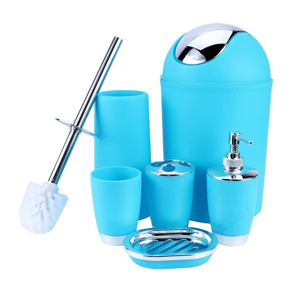 6-Piece Blue Bathroom Accessories Set - Toothbrush Holder, Cup & More for Countertop Decor