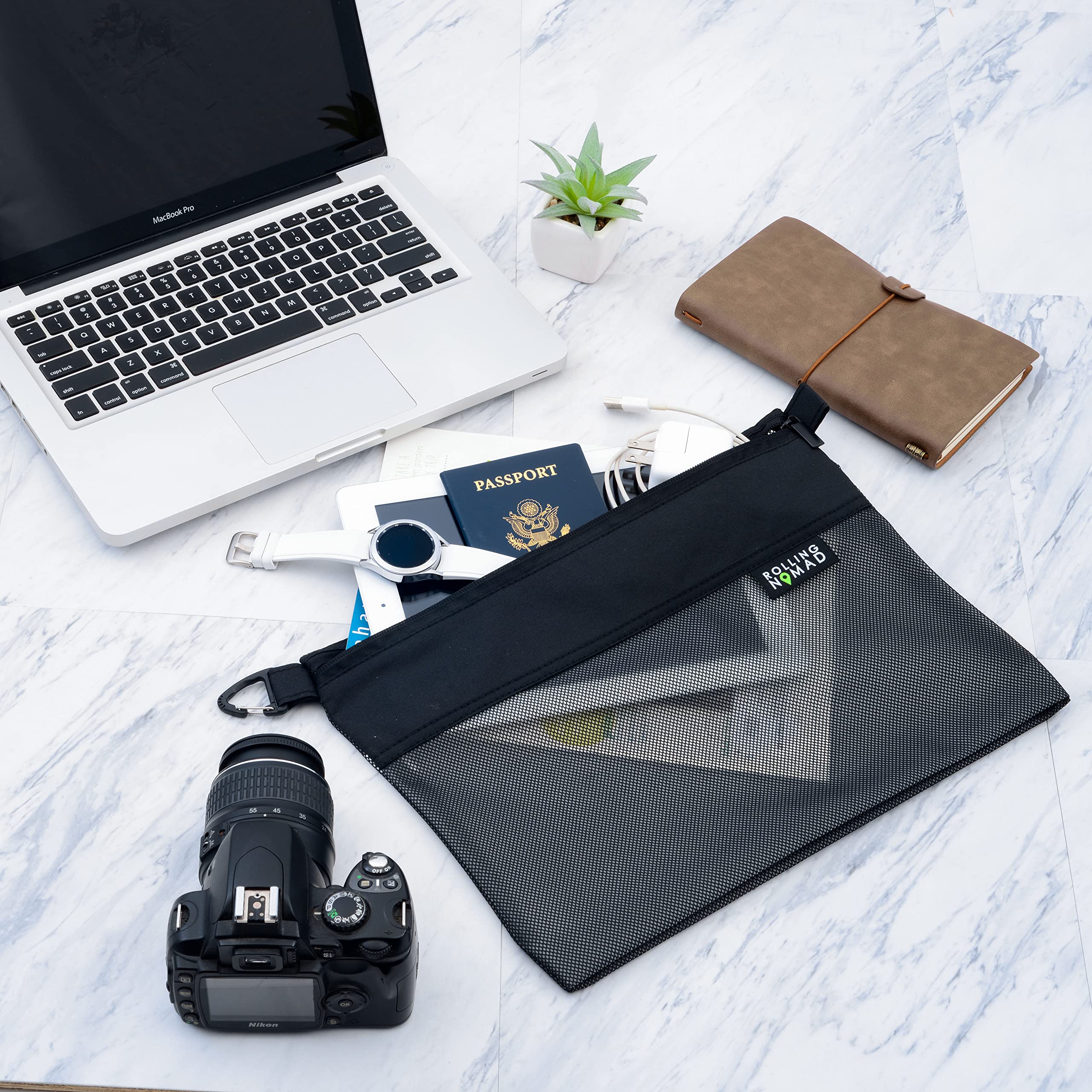 Waterproof Rolling Nomad Zipper Pouch - Travel Toiletry & Cosmetic Organizer Bag - Mesh Storage for Home, Office, Money & Accessories - Perfect for Camping, Gym & Daily Essentials