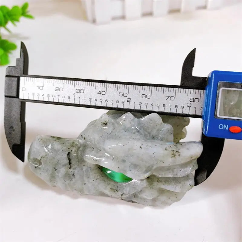 Natural Labradorite Dragon Skull Crystal Carving - Feng Shui Healing Art, Home Decor & Spiritual Gift (1PC) | Perfect for Meditation Spaces, Office Desks & Unique Gift Giving