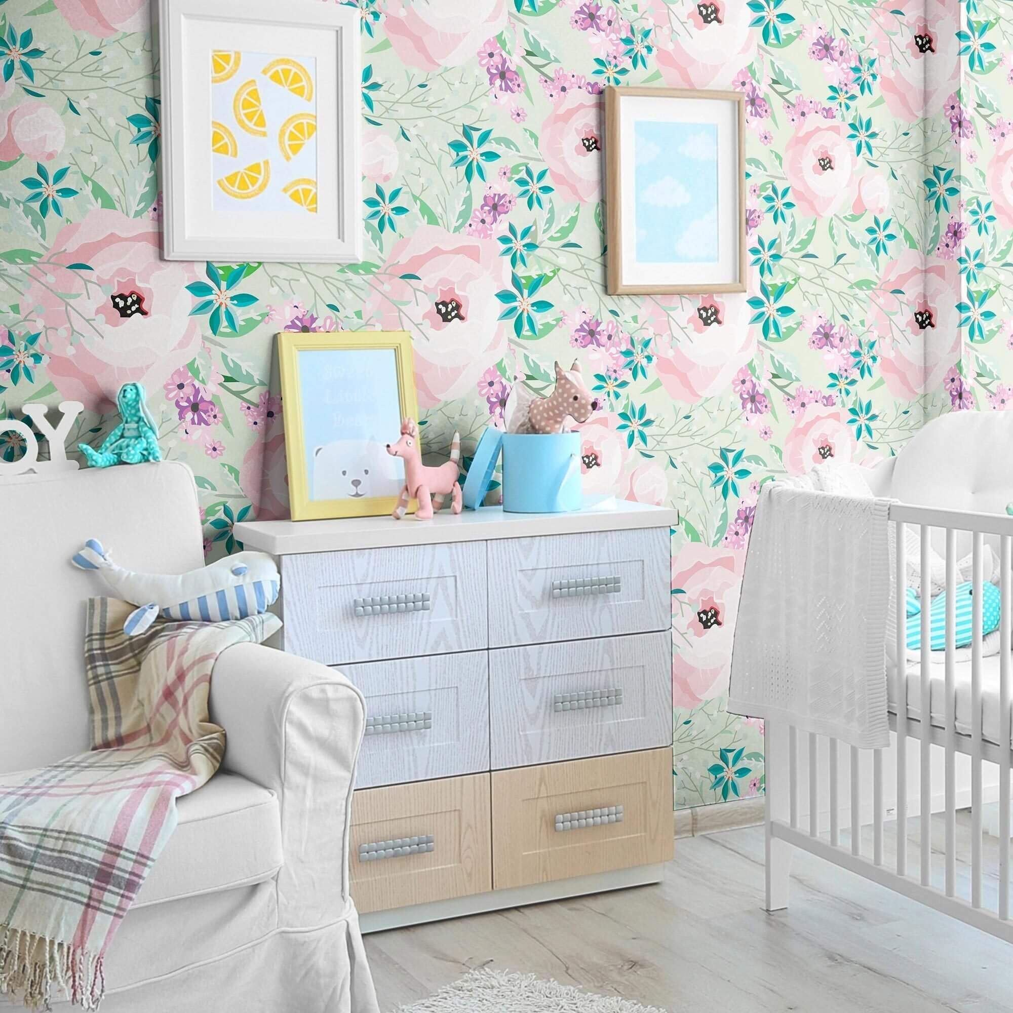 Purple and Emerald Floral Peel and Stick Removable Wallpaper 2866 - Self-Adhesive Decorative Wall Covering for Bedroom, Living Room, Nursery & Office Decor