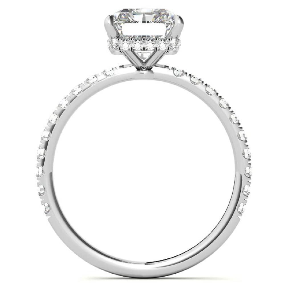10K Solid White Gold Handmade Engagement Ring for Women - 2.0 CT Emerald Cut Moissanite Diamond Solitaire Wedding Band Set, Bridal Jewelry Gift for Her - Perfect for Proposals, Anniversaries & Special Occasions