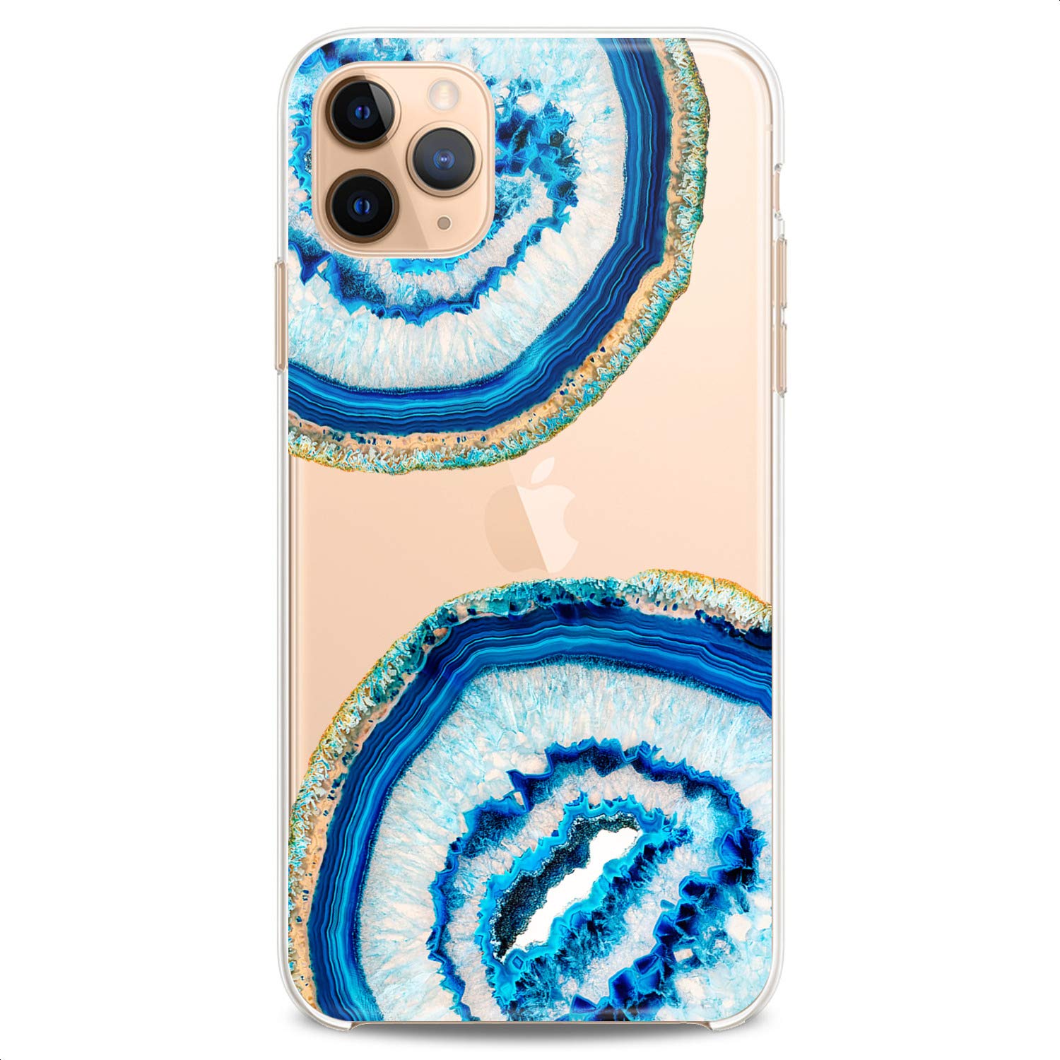 Premium TPU Phone Case Compatible with iPhone 16/15/14/13/12/11 Pro Max/Plus/Mini/Xs/Xr/X/8/7/6/5/SE - Slim Flexible Silicone Cover with Stylish Agate Stone Print Design in Blue & Clear Options - Perfect for Women's Daily Use, Office & Travel Protection