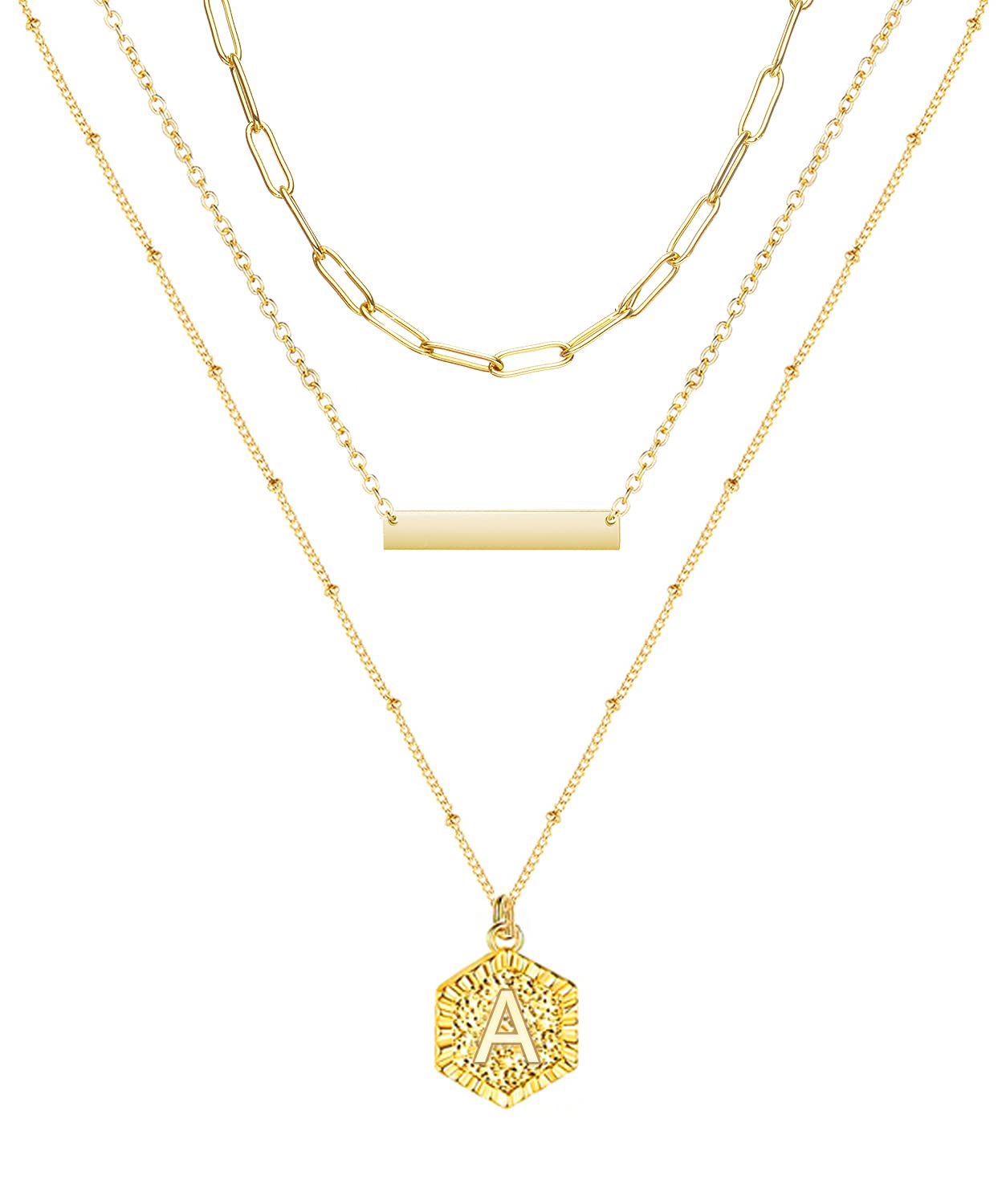 YANCHUN 14K Gold Plated Initial Necklace for Women - Layered Paperclip Link Chain Pendant Jewelry - Perfect for Birthday, Anniversary Gifts & Everyday Wear