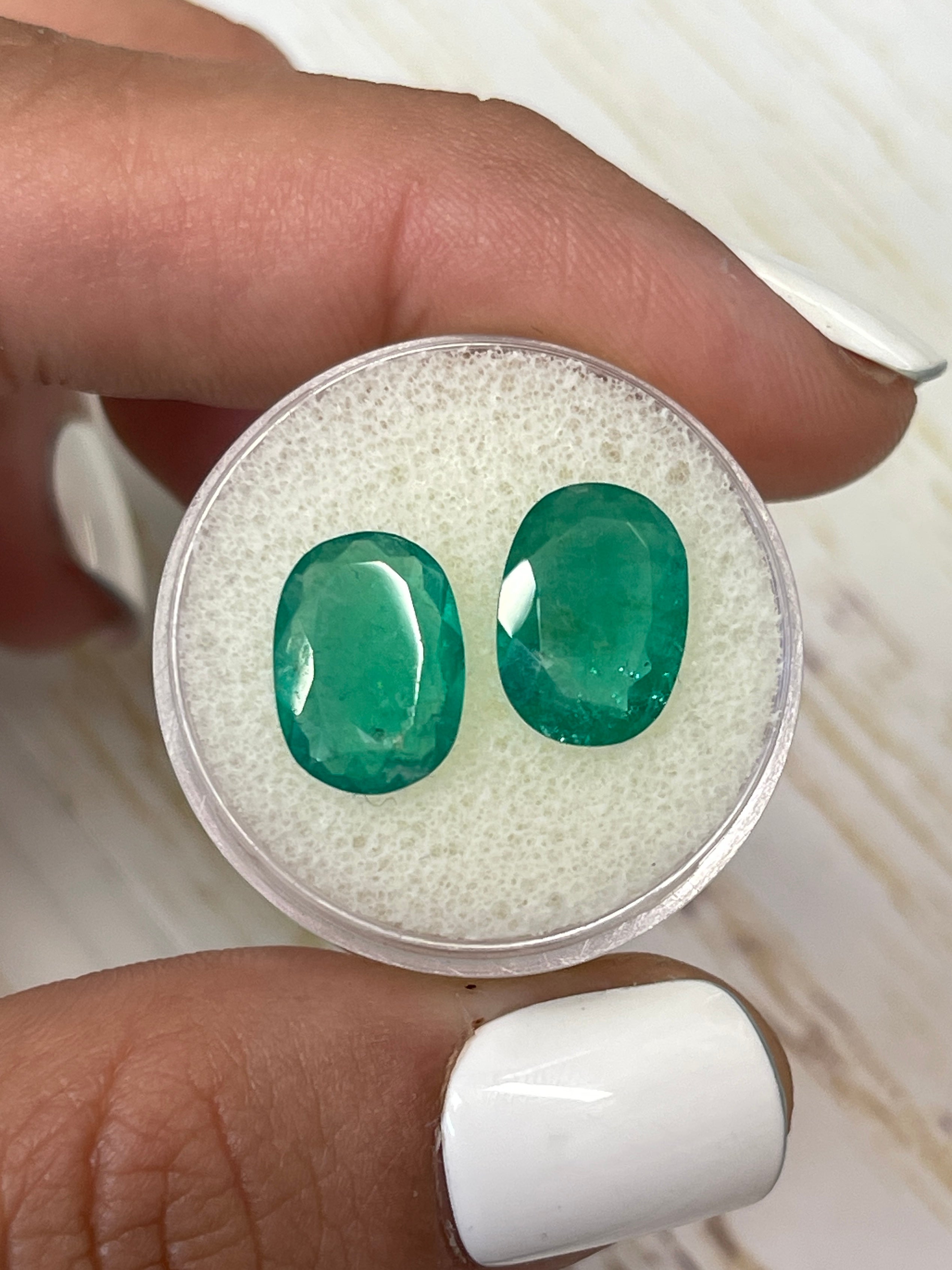4.84tcw 12x8.5mm Matching Pair Colombian Emerald Gemstones - Oval Cut Loose Natural Emeralds for Jewelry Making, Engagement Rings & Fine Collections