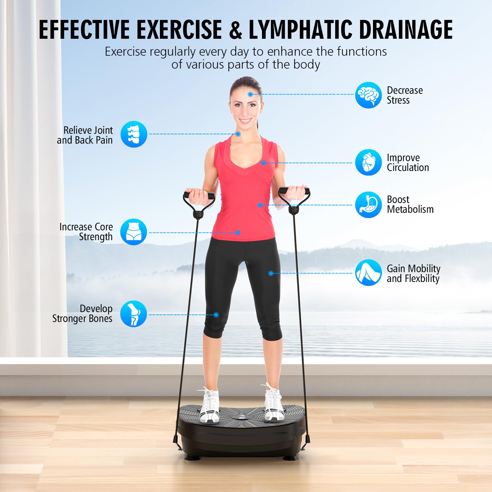 LERTIN Portable Vibration Plate Exercise Machine - Full Body Workout Platform with 9 Preset Modes & Resistance Bands for Weight Loss, Toning & Lymphatic Drainage | Home Gym Equipment for Fitness & Wellness