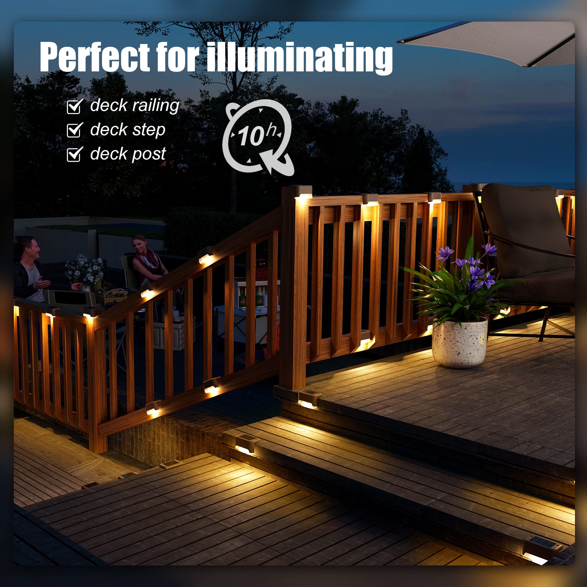 SOLPEX 16 Pack Solar Deck Lights Outdoor Waterproof - 12 Pack Solar Ground Lights for Garden, Pathway, Yard - Solar Powered LED Landscape Lighting for Patio, Driveway, Walkway