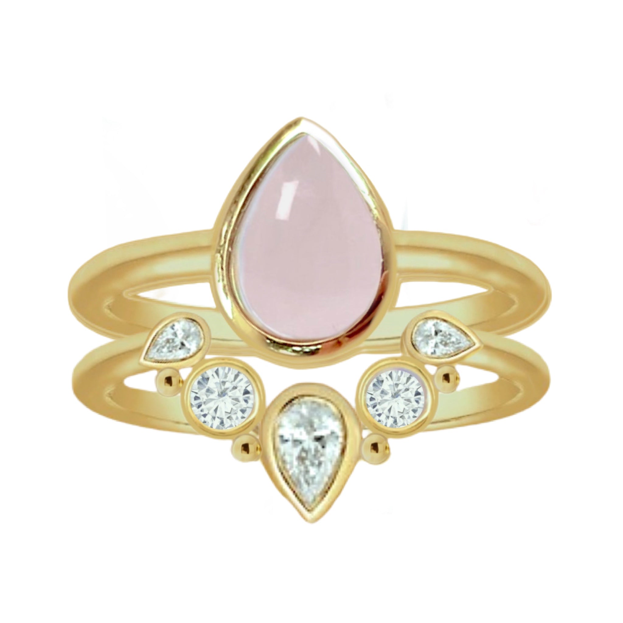 Laihas Queen of Cups Gold Topaz & Rose Quartz Ring Set – Elegant Jewelry for Women, Perfect for Gifts, Weddings & Special Occasions