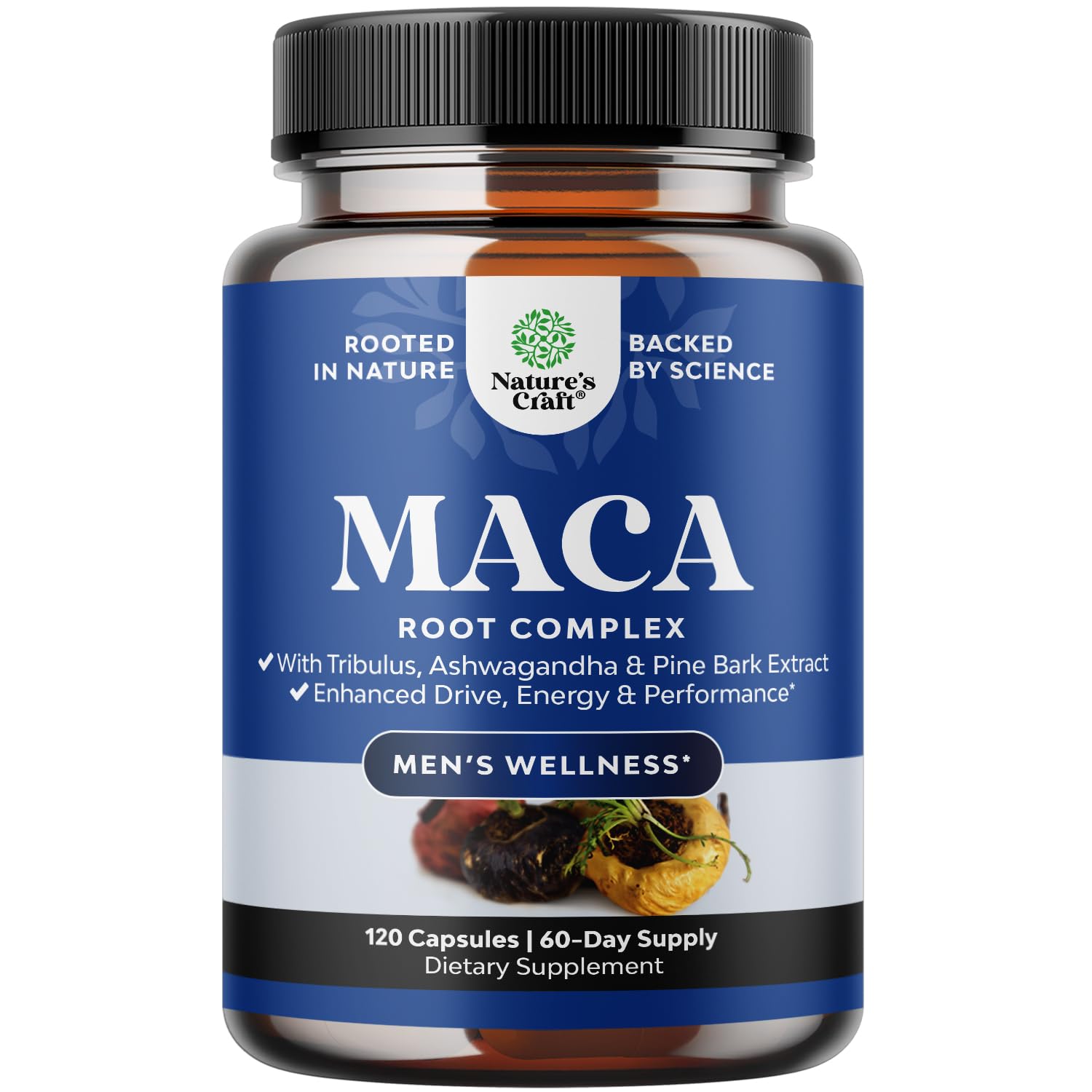 Potent Black Maca Root Capsules for Men - Natural Herbal Supplement with Siberian Ginseng & Ashwagandha - Supports Energy, Vitality & Overall Health (60 Capsules) - Perfect for Daily Wellness Routine, Workout Recovery & Stress Relief