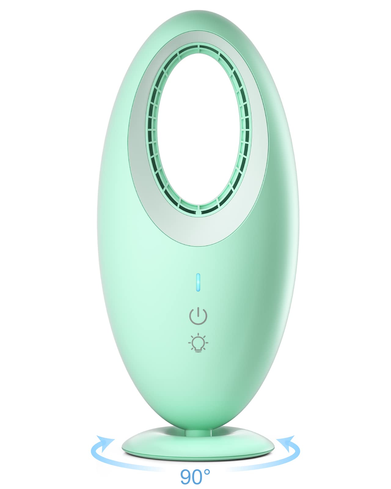 VANPOE 12 Inch Bladeless Desk Fan - USB Rechargeable 4000mAh Battery, Ultra Quiet Portable Personal Fan with Adjustable Night Light for Bedroom, Office, Dorm, Home Use (Green) | Perfect for Cooling, Sleeping & Working Spaces