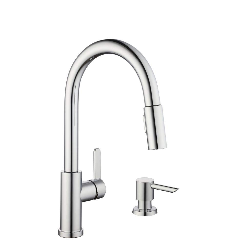 Glacier Bay Paulina Chrome Single-Handle Pull-Down Sprayer Kitchen Faucet with TurboSpray Technology - FastMount Installation & Soap Dispenser Included - Perfect for Modern Kitchens & High-Traffic Homes