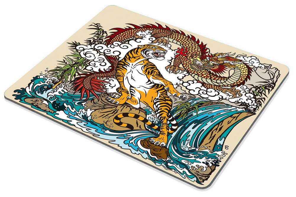 Custom Gaming Mouse Pad with Chinese Dragon & Tiger Landscape Design - Non-Slip Rubber Base Large Mouse Mat for PC, Laptop, Office & Esports Gaming