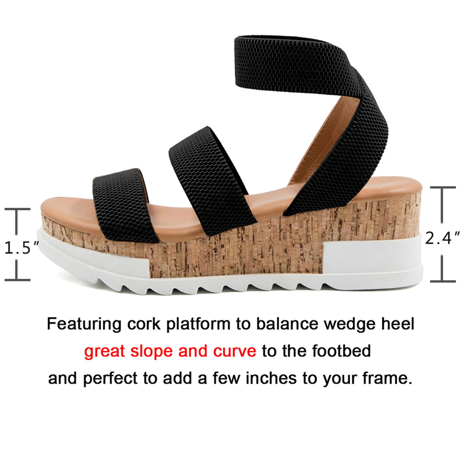 Athlefit Women's Wedge Sandals - Cork Elastic Strap Platform Shoes for Women | Comfortable Summer Casual Walking & Beach Outfit Sandals