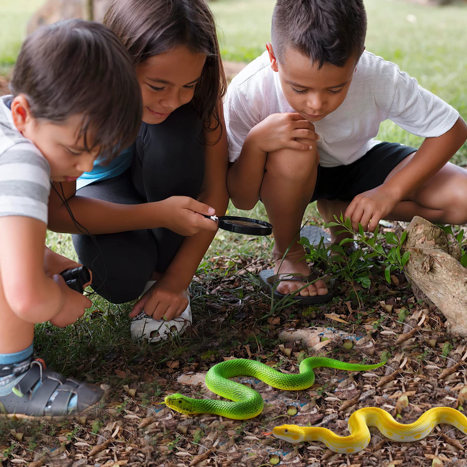 Realistic Fake Snake Toy - Stretchy Rubber Lifelike Snake Figure for Halloween Pranks, Stress Relief & Educational Play - Perfect Kids Birthday Party Gift (Green) | Great for Prank Gags, Classroom Learning & Sensory Play