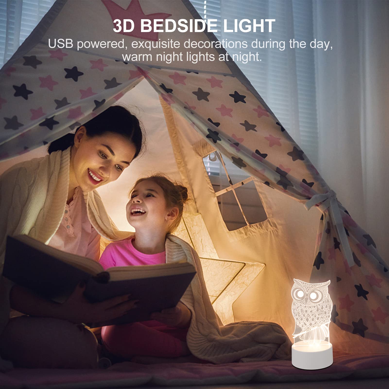 TOYANDONA 3D Owl Illusion LED Night Light - USB Powered Owl Decor Lamp for Kids, Bedroom, Living Room & Office Desk - Perfect for Nursery Decor, Study Room Lighting & Gifts for Children