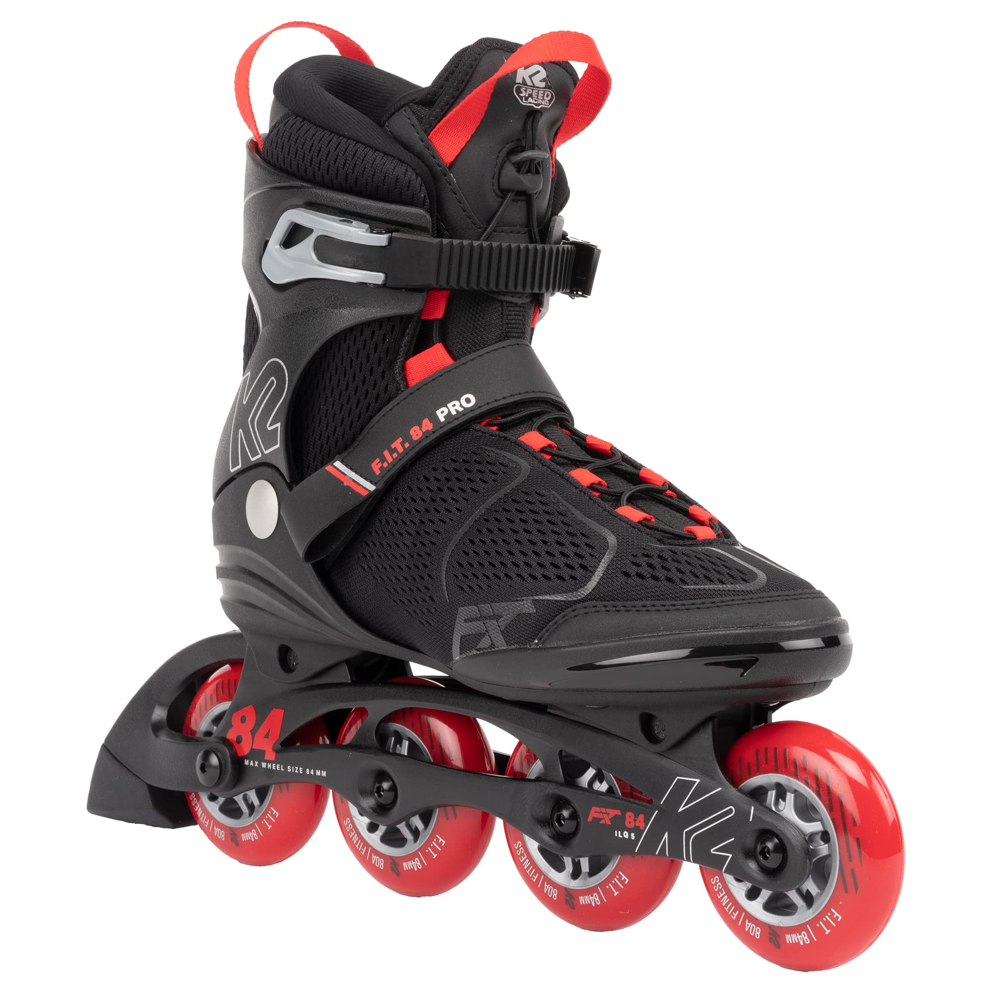 K2 F.I.T. 84 Pro Black-Red Men's Inline Skates - High Performance Rollerblades for Fitness, Speed Skating & Urban Commuting