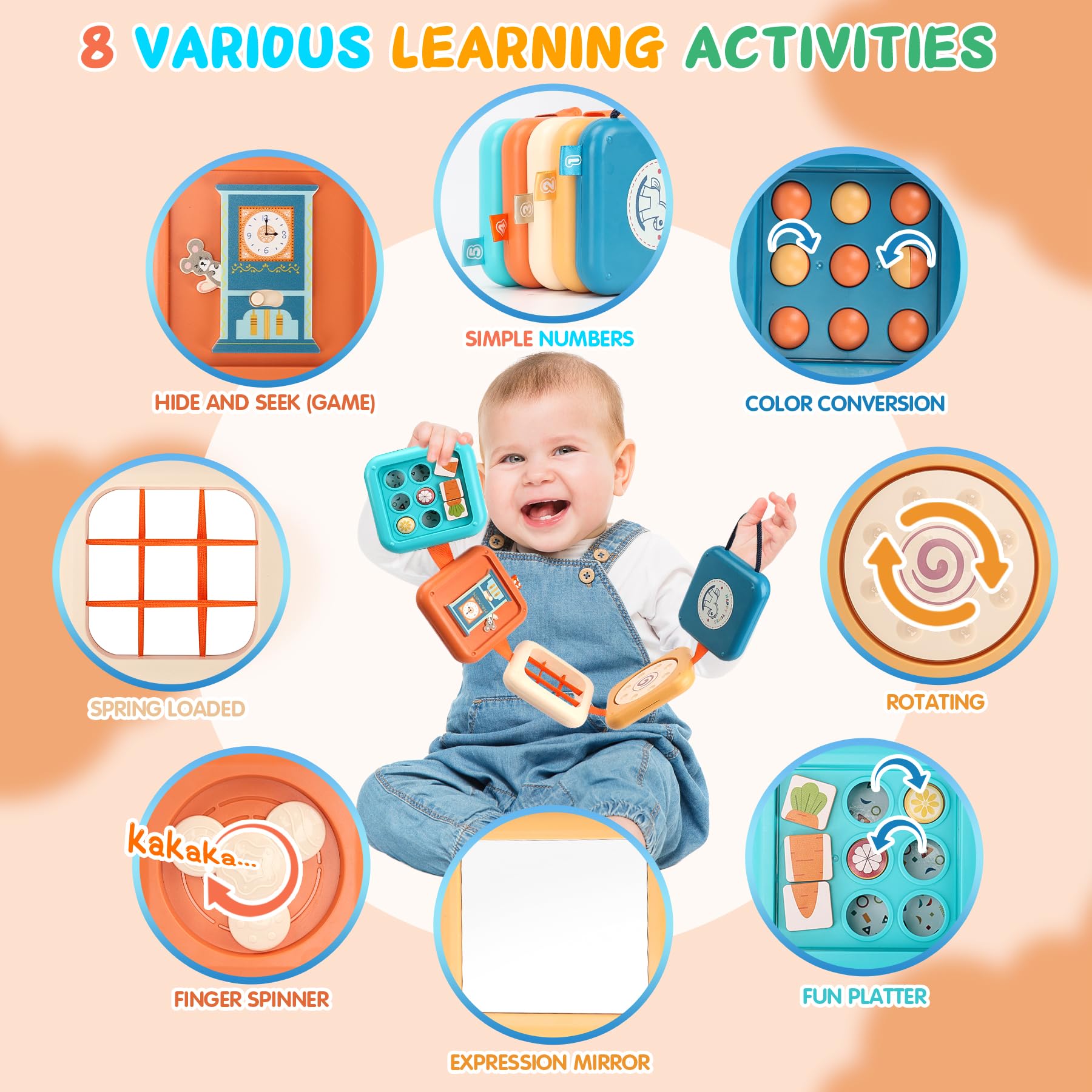 Montessori Busy Board for 1 Year Old - Travel & Learning Toy for Toddlers
