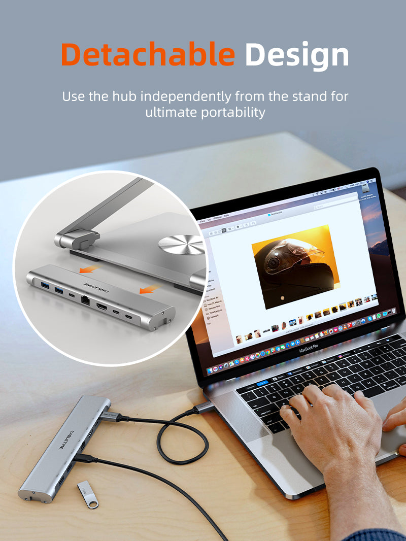 6-in-1 Adjustable USB C Laptop Docking Station Stand for MacBook Pro/Dell/HP/Surface/Lenovo - Perfect for Home Office & Workspace Setup