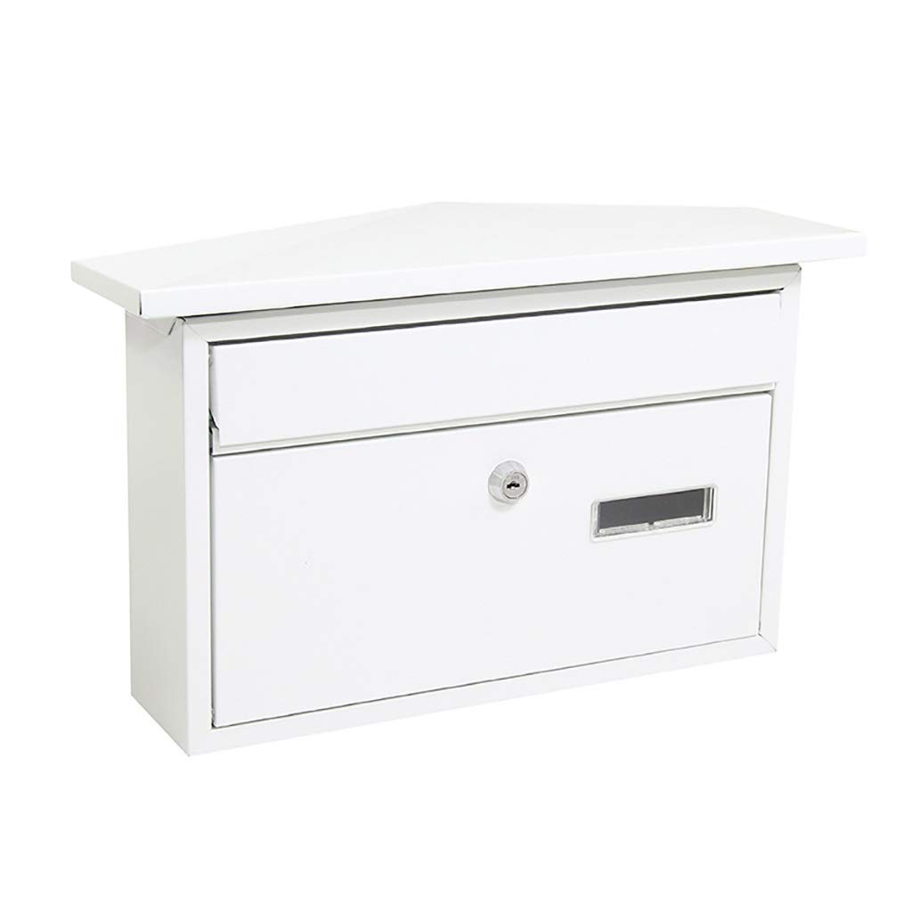 BGXXLIZI Lockable Outdoor Mailbox - Weatherproof Wall Mounted Letter Box with Key, European Style Iron Art Design (White) - Perfect for Homes, Apartments, Villas & Garden Fences