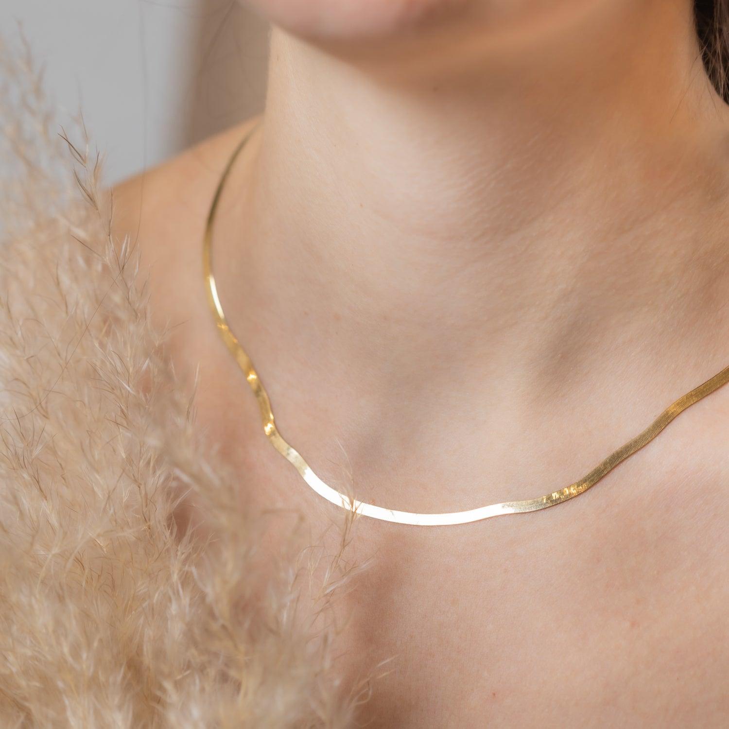 14K Gold Herringbone Chain Necklace for Women - Elegant Layered Jewelry for Everyday Wear & Special Occasions
