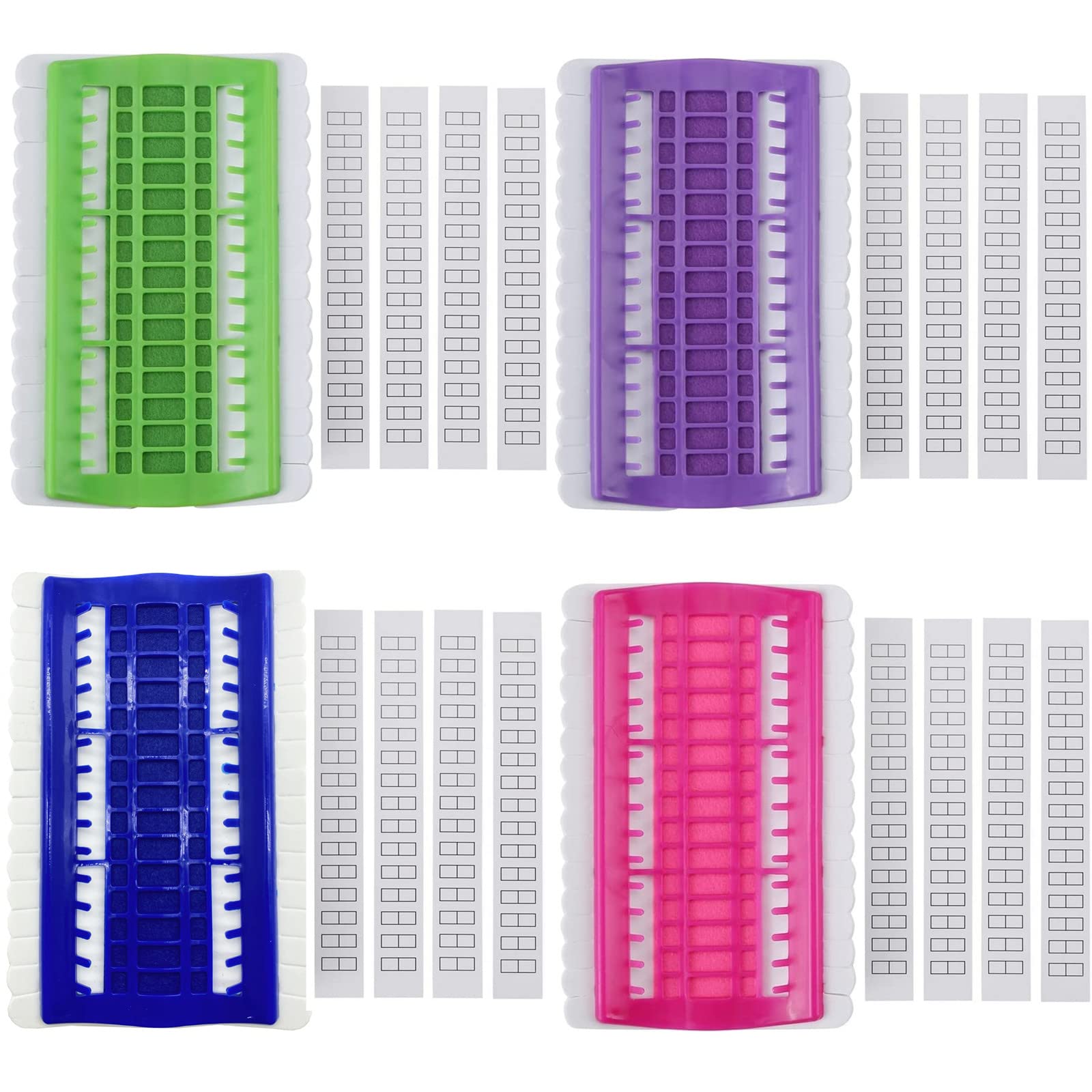 4-Piece 30-Slot Embroidery Thread Organizer Kit - Cross Stitch Floss Storage Box (Green, Blue, Pink, Purple) - Perfect for Needlework, DIY Crafts & Sewing Projects