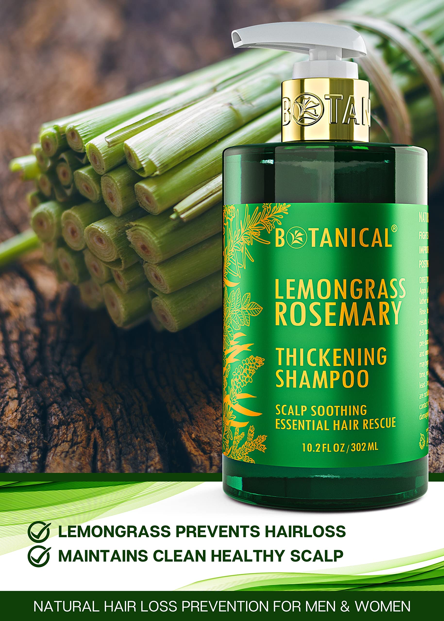 Botanical Hair Growth Treatment Set - Thickening Shampoo & Anti-Thinning Conditioner with Lemongrass & Rosemary for Hair Loss - Scalp Soothing Formula for Women & Men - Promotes Fuller, Healthier Hair for Daily Use & Hair Care Routine