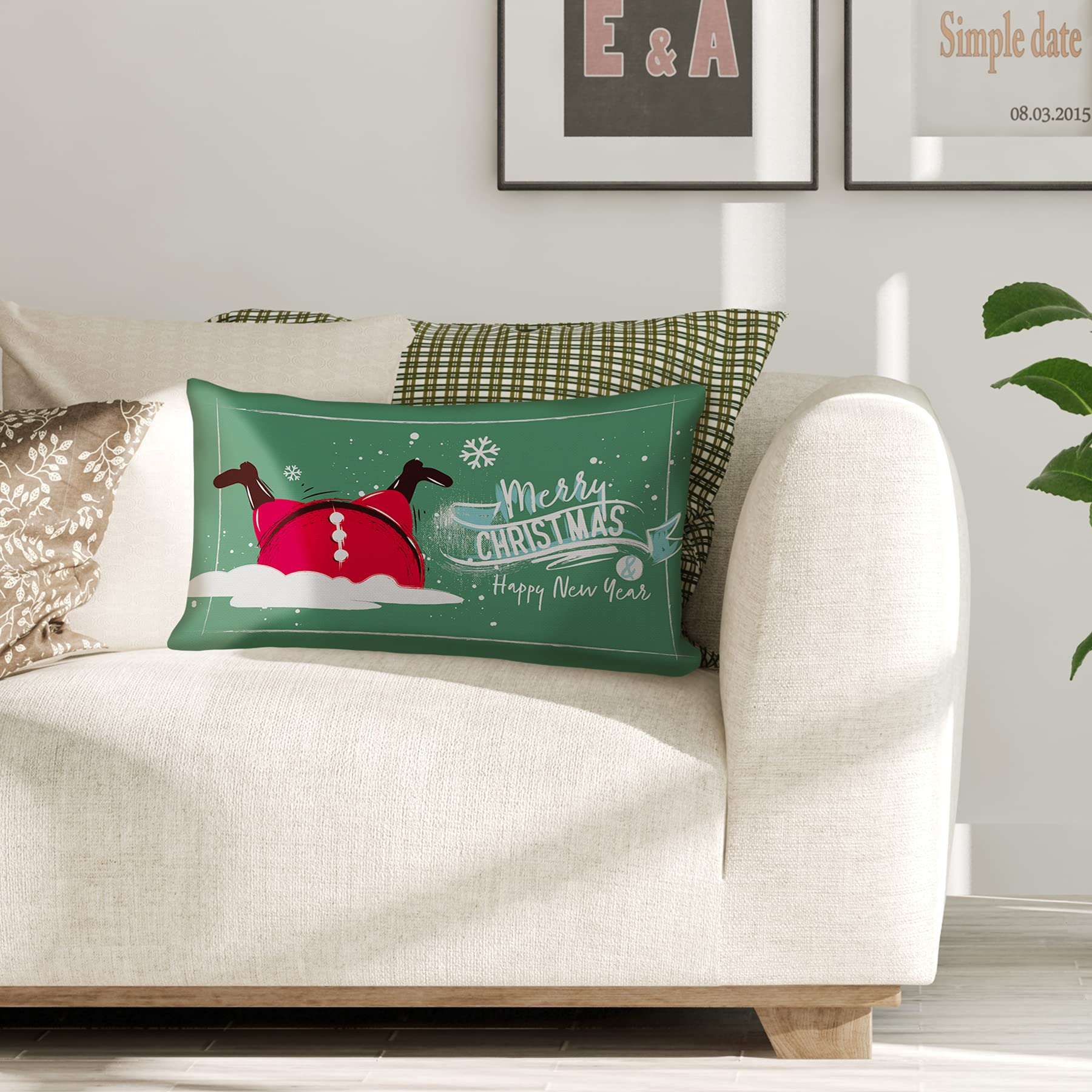 Premium Cotton & Linen Christmas Pillow Covers Set of 2 (12x20 Inch) - Holiday Home Decor for Sofa, Bedroom & Living Room - Festive Seasonal Throw Pillow Cases