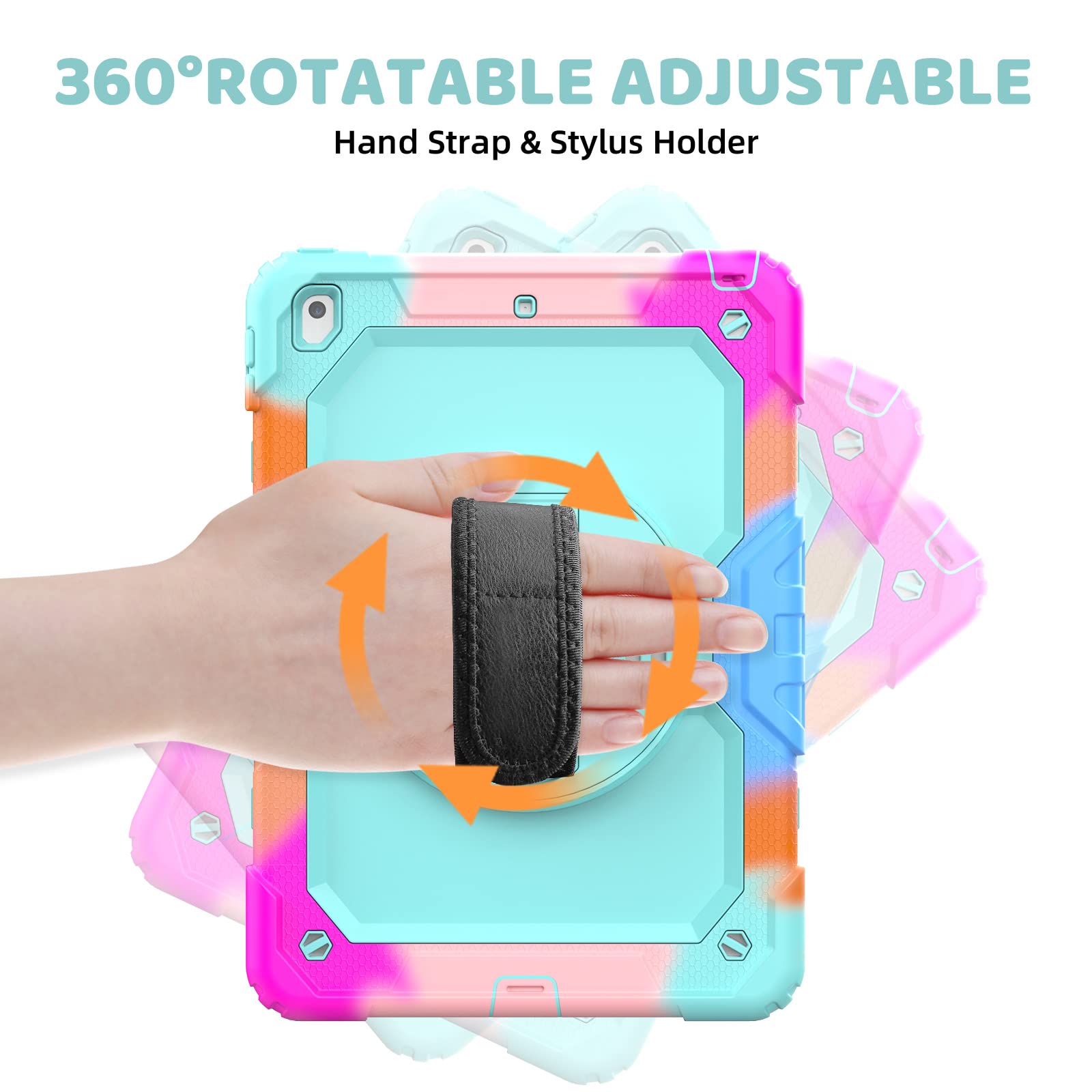 BLOSOMEET iPad Case for 9th/10th Generation 10.2 inch (2021/2020/2019 Models) - Shockproof Kids Protective Cover with Built-in Stand, Pen Holder & Adjustable Shoulder Strap | Includes Tempered Glass Screen Protector | Turquoise Blue | Perfect for School, Travel & Home Use