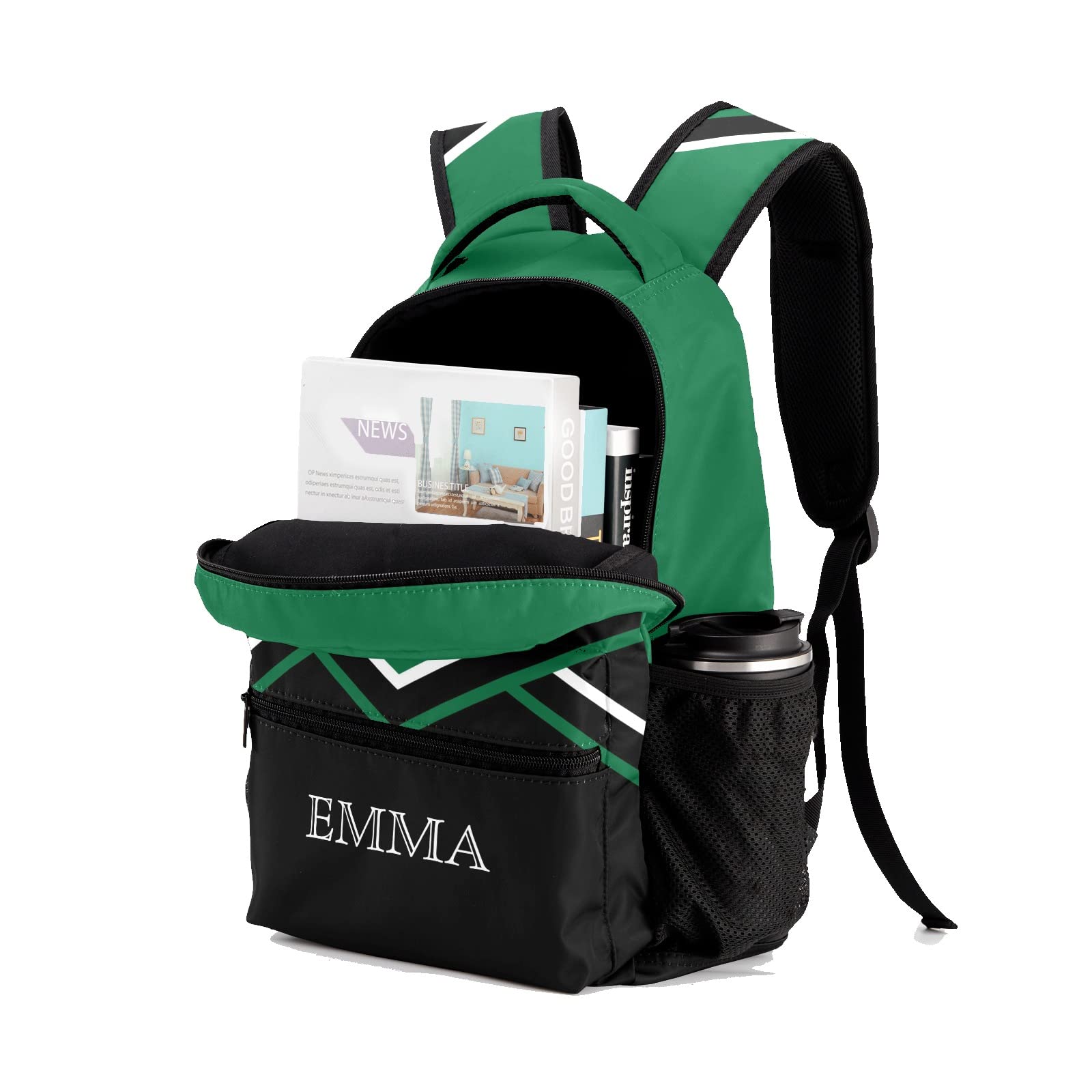 Waterproof Green Cheerleading Backpack with Custom Name Text - Durable Sports Bag for Cheerleaders, Men & Women - Perfect for Games, Practice & School Gifts