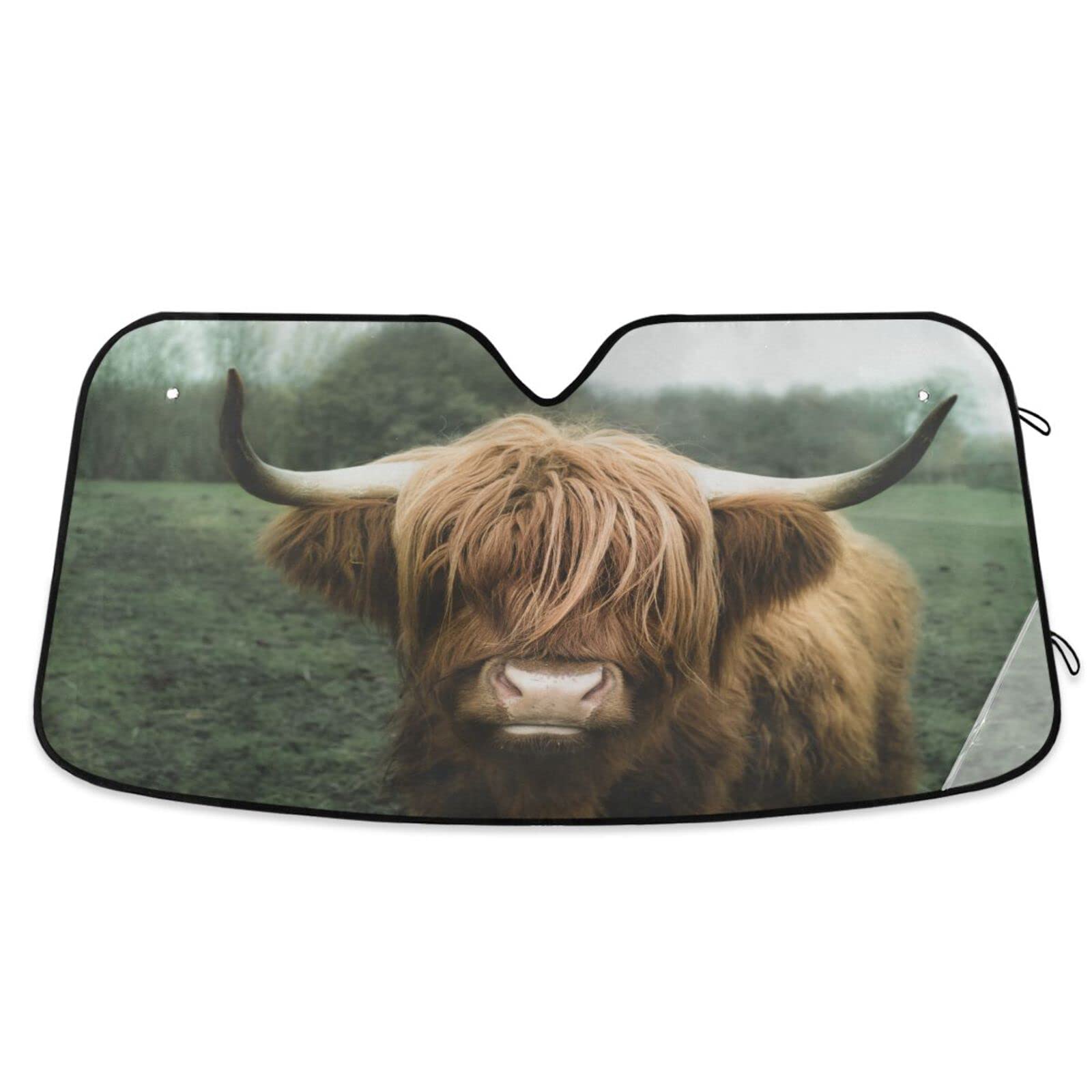 Boccsty Highland Cow Longhorn Car Windshield Sun Shade for SUV, Truck & Auto - UV Protection Window Shade for Men, Women & Baby - Perfect for Road Trips, Summer Driving & Parking