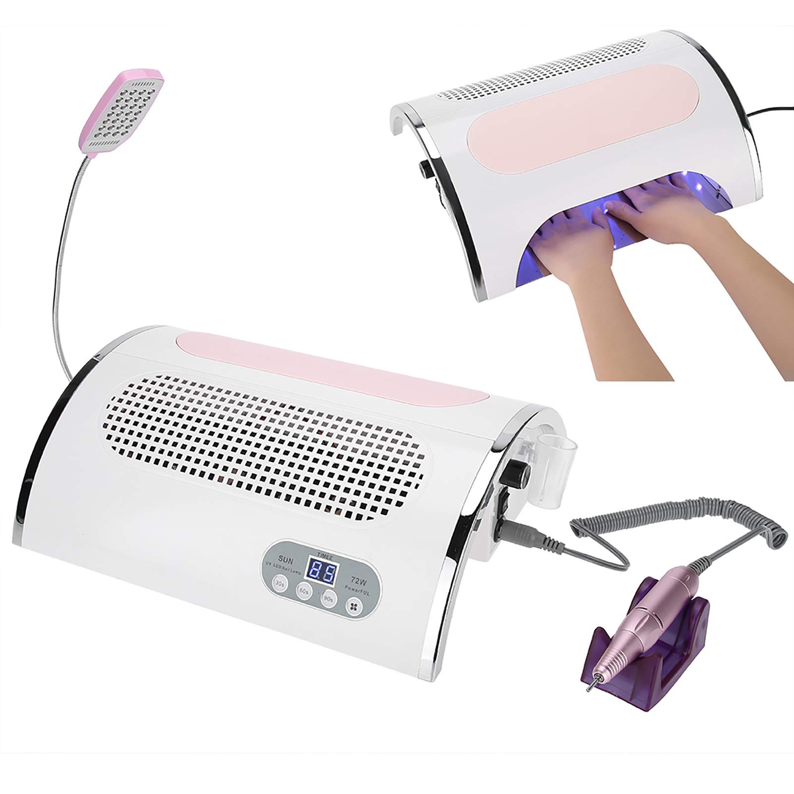 3 in 1 Nail Dryer Vacuum Cleaner with UV Curing, Dust Extraction Fan & LED Light - Professional Manicure Dust Collector Tool for Home & Salon Nail Art Design