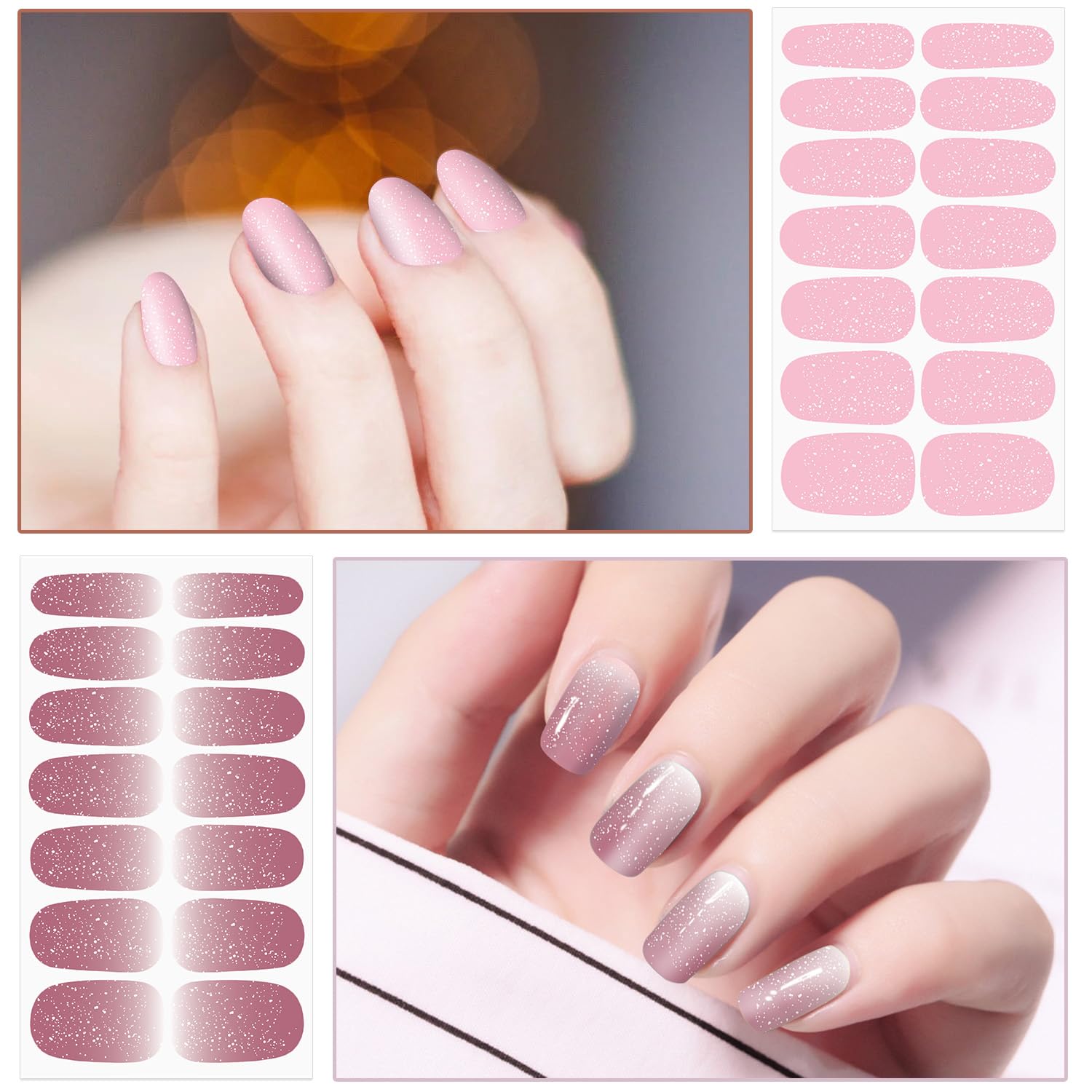 WOKOTO 20 Sheets Pink Gradient Gel Nail Stickers - Full Nail Wraps & Polish Strips for DIY Manicure | Easy Stick-On Nail Decals with Nail File | Perfect for Parties, Weddings, and Everyday Wear (Solid Pink Ombre Design)