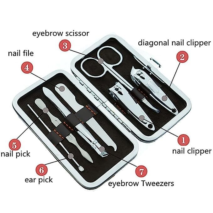 Professional 7-in-1 Stainless Steel Manicure & Pedicure Kit - Nail Clippers, Scissors, Grooming Tools Set for Women & Girls - Perfect for Home Nail Care, Travel Essentials & Salon-Quality Results