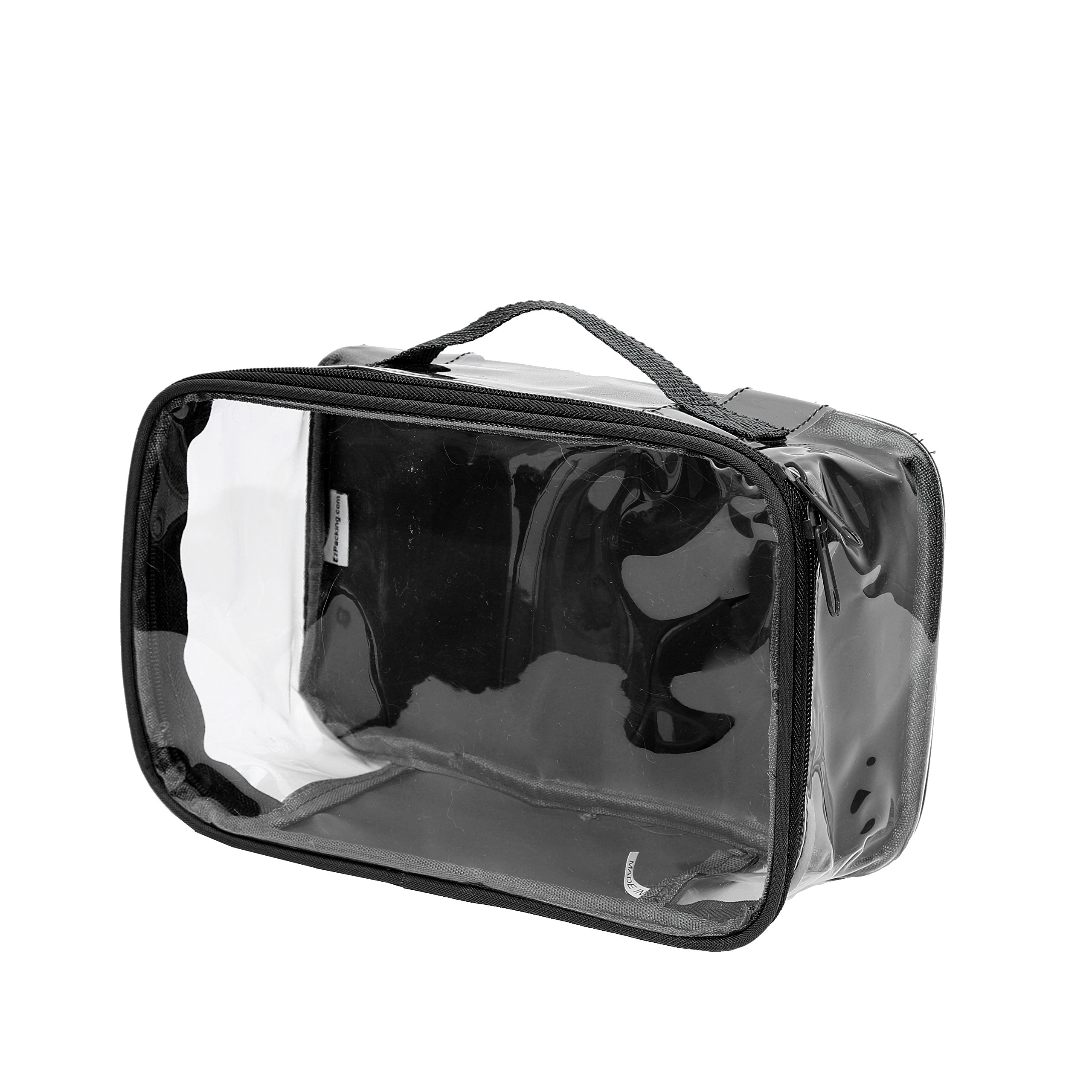 Small Clear Travel Packing Cube - See Through PVC Plastic Organizer Pouch for Carry On Suitcase, Backpack or Diaper Bag - Transparent Multipurpose Storage for Makeup, Underwear & Accessories with Handle (Black) - Perfect for Travel, Gym & Daily Organization