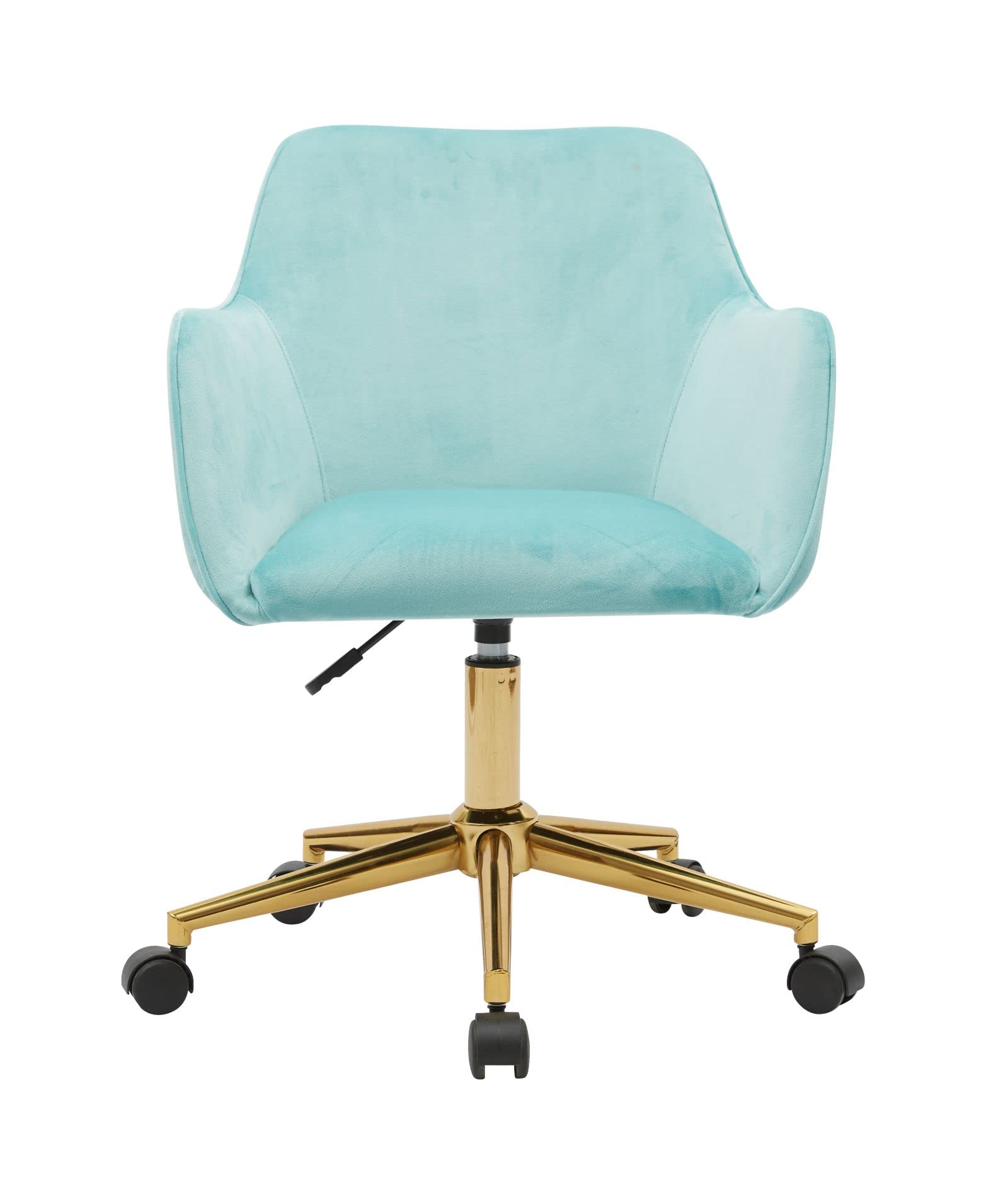 Modern Velvet Mid-Back Swivel Office Chair with Gold Base & Wheels - Elegant Home Office Computer Desk Chair for Women, Girls - Light Green Upholstered Task Chair for Living Room, Vanity, Study & Workspace