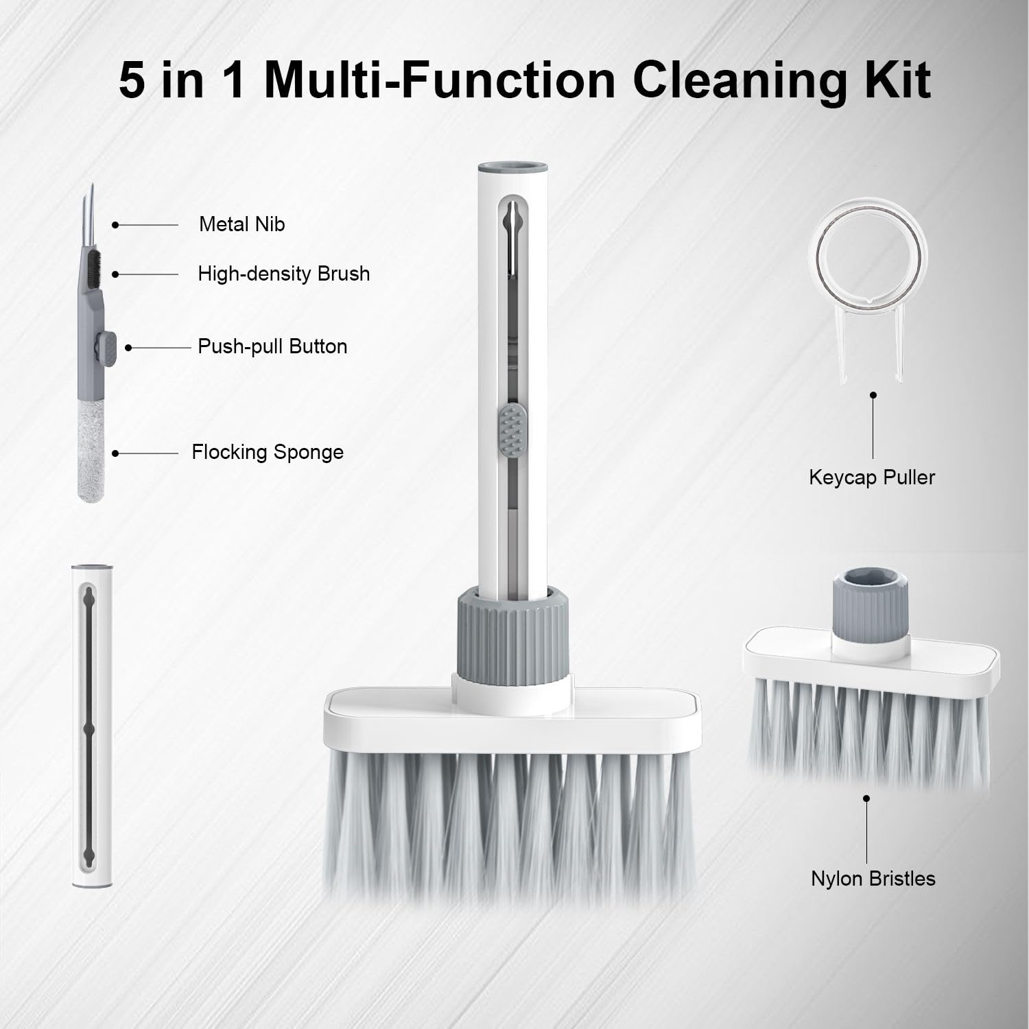 5-in-1 Keyboard Cleaner Kit - Soft Brush, Duster & Keycap Puller for PC, AirPods & Bluetooth Devices - Perfect for Office & Home Use