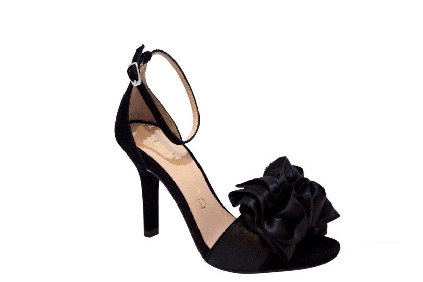 UNISA Women's Black Satin High Heel Sandals with Adjustable Ankle Strap - Elegant Evening Shoes for Parties, Weddings & Special Occasions