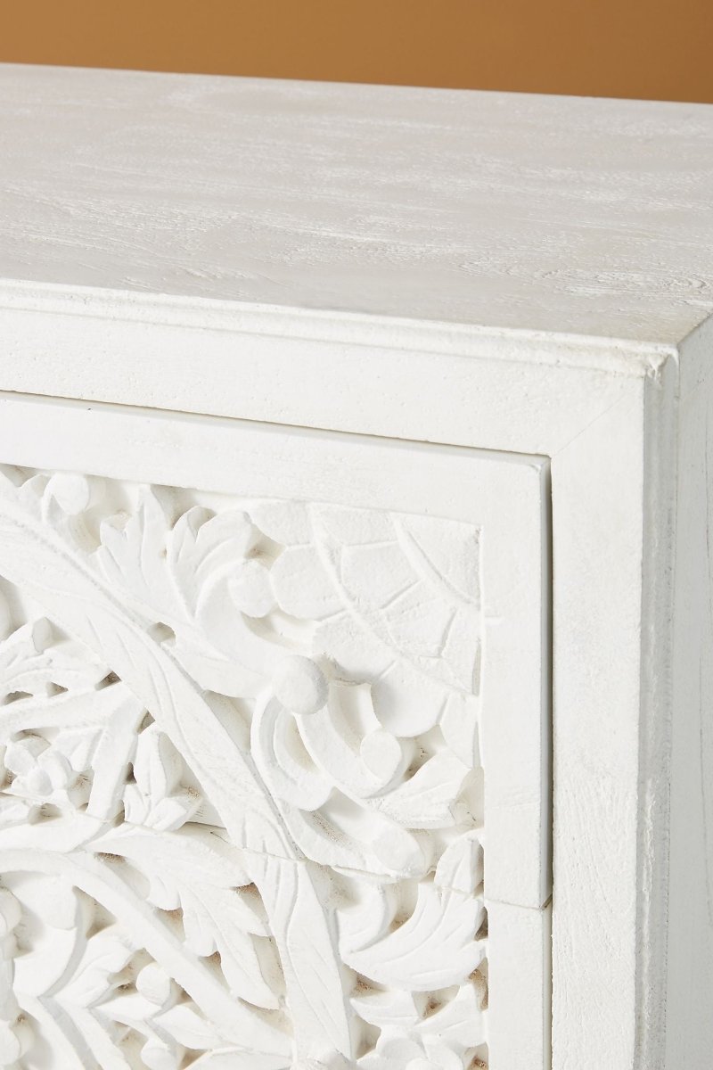 Hand Carved White Wooden Dresser with 6 Drawers - Solid Wood Bedroom Storage Furniture for Master Bedroom, Guest Room & Nursery Organization