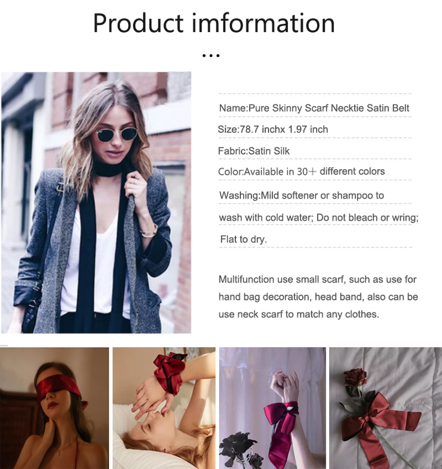 Elegant Long Skinny Satin Scarf - Hair Wrap, Neck Tie, Handbag & Belt Accessory for Women | Perfect for Parties, Weddings & Everyday Fashion