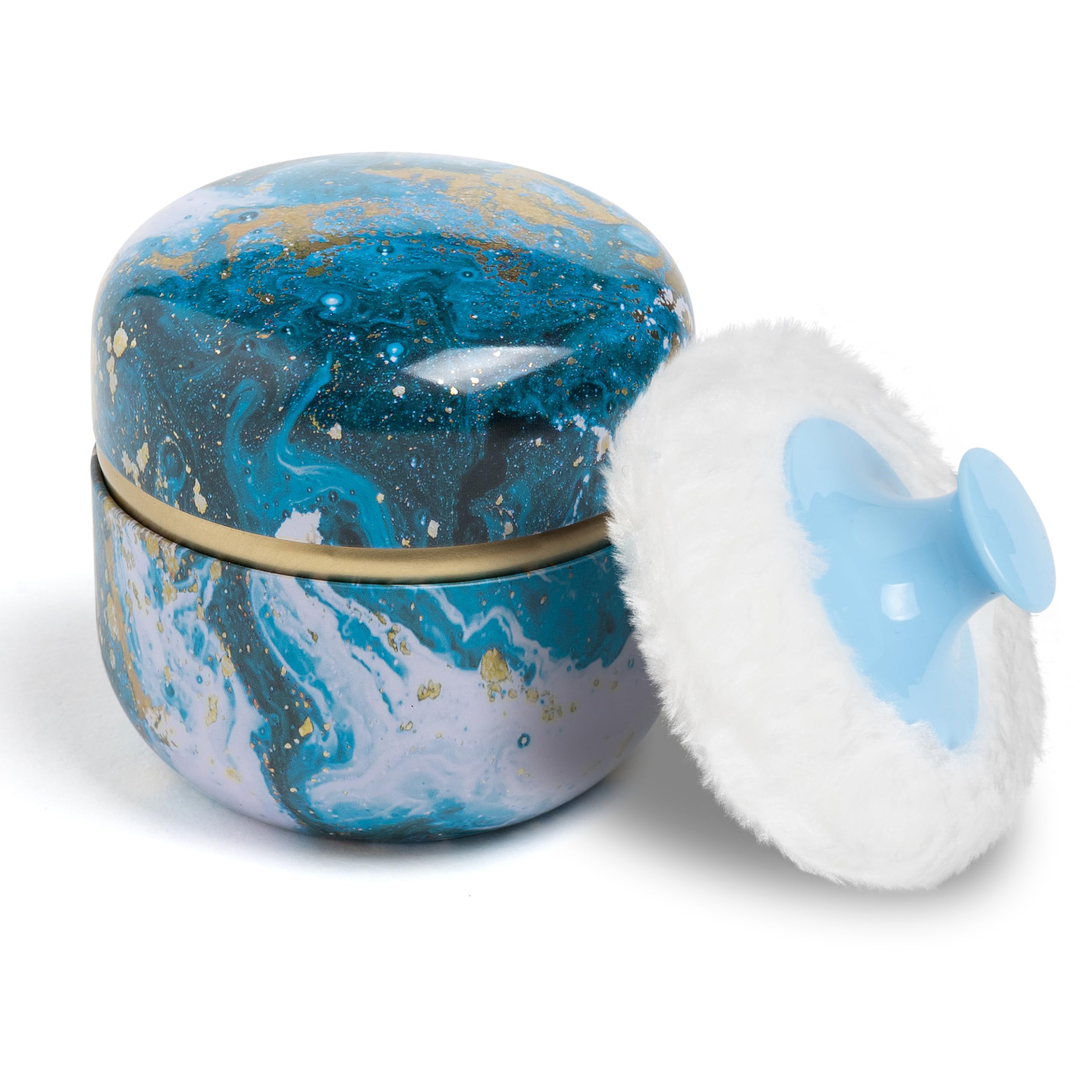 Premium Powder Puff & Loose Powder Container Set for Baby & Women - Travel-Friendly Body Dusting Powder Case with Soft Puff - Perfect for Makeup Touch-Ups & On-the-Go Use (Vast Universe Design)