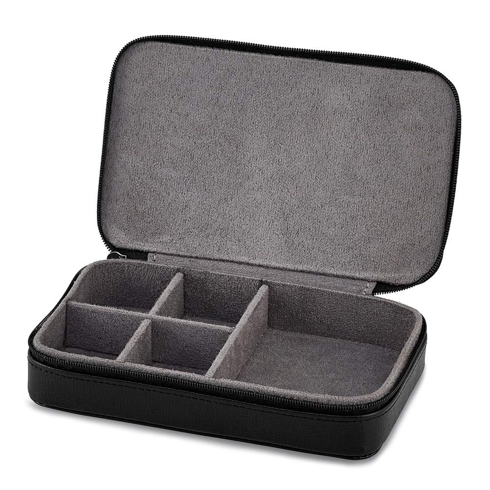 Premium Solid Black Leather Jewelry Box with Zippered Closure - 7 Inch Organizer for Necklaces, Rings & Cufflinks - Perfect for Travel, Gifts & Home Storage