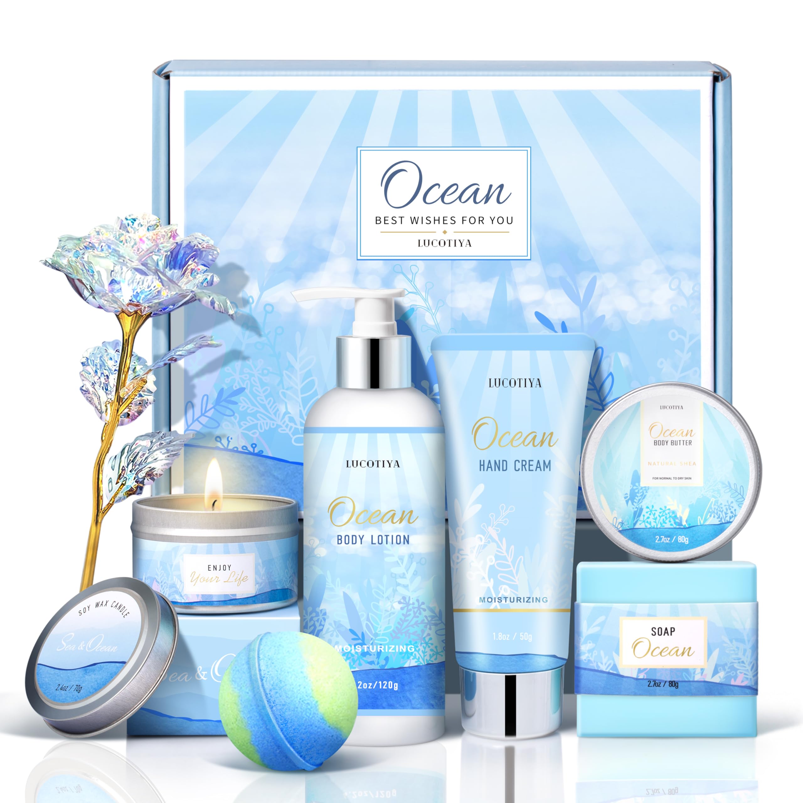 Luxury Ocean Scented Spa Gift Set for Women - Birthday Self Care Gifts for Her, Wife & Mom - Relaxation & Pampering