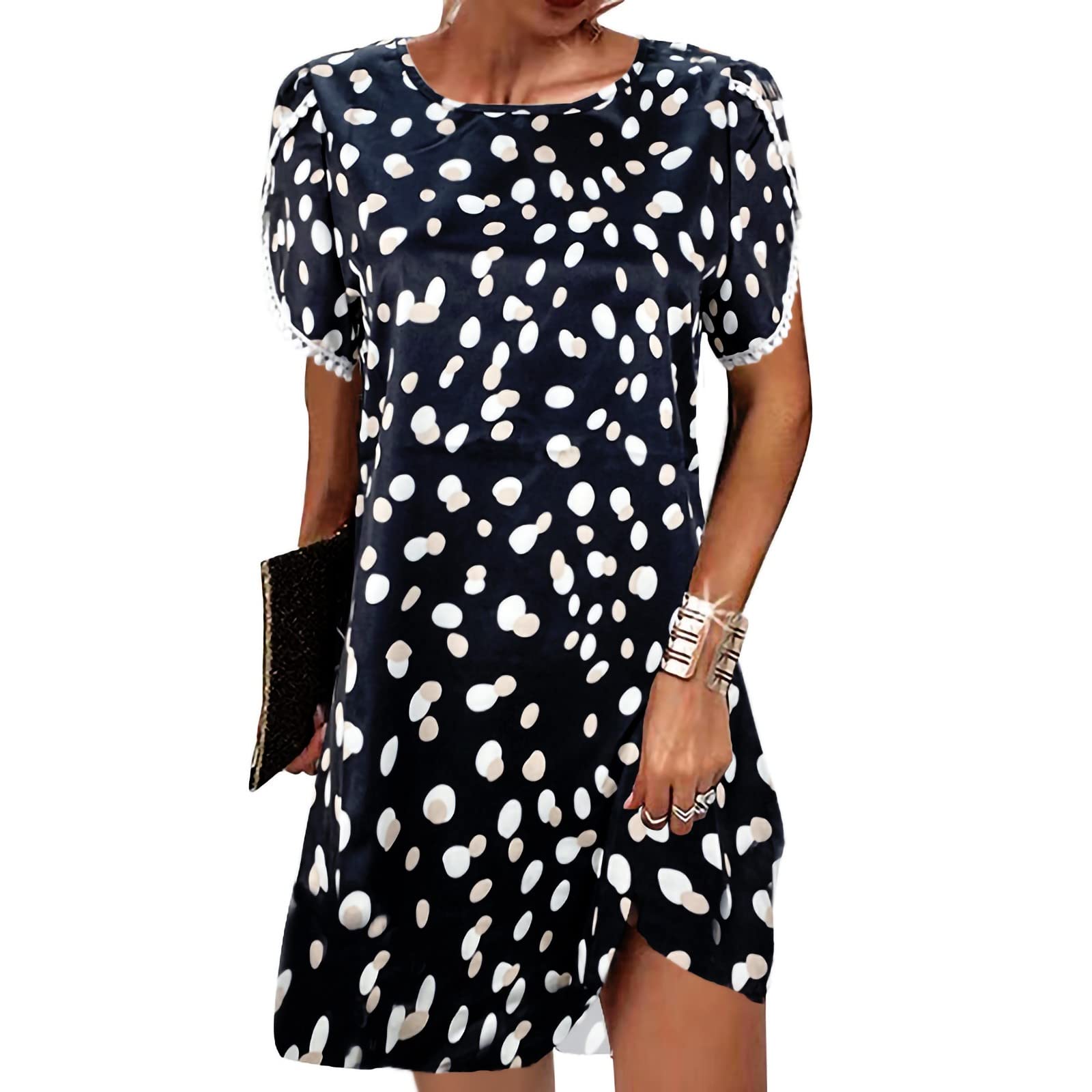 Women's Summer Casual Short Sleeve Dress with Pockets - Empire Waist Flowy Midi Dress in Red - Perfect for Beach Outings, Picnics, and Summer Vacations