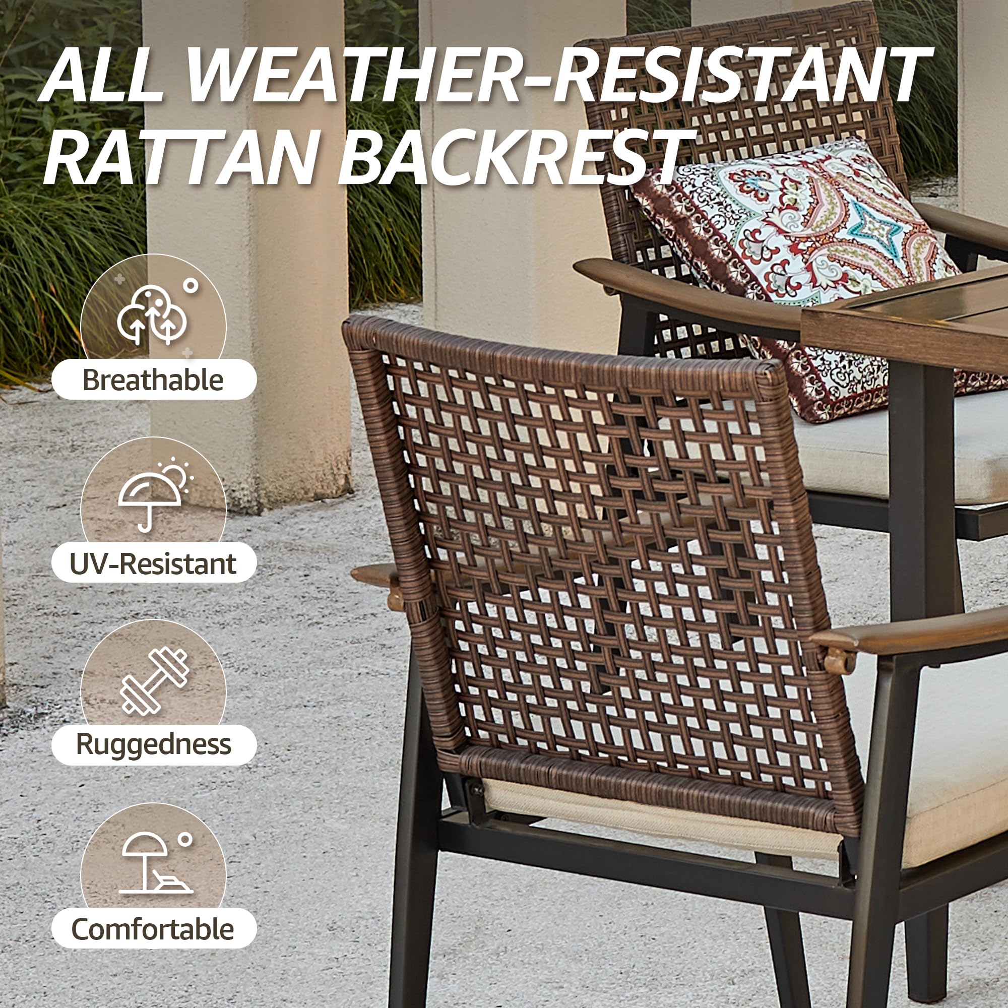 **7-Piece Outdoor Patio Dining Set for 6 - Rattan Wicker Chairs with Cushions & 70