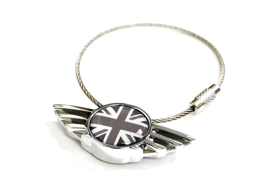 Black & Grey UK Union Jack Wing Logo Keychain Ring for MINI Cooper - Perfect Car Keys Accessory & Gift for MINI Enthusiasts