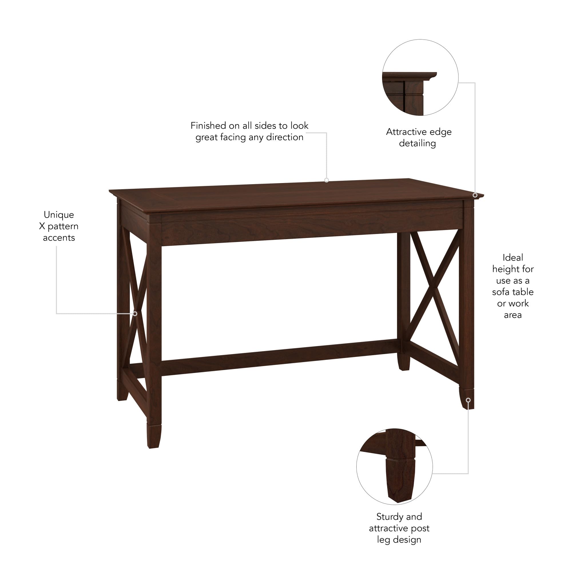 Bush Furniture Key West 48-Inch Writing Desk - Modern Farmhouse Style Home Office Desk in Bing Cherry Finish, Perfect for Small Spaces & Remote Work