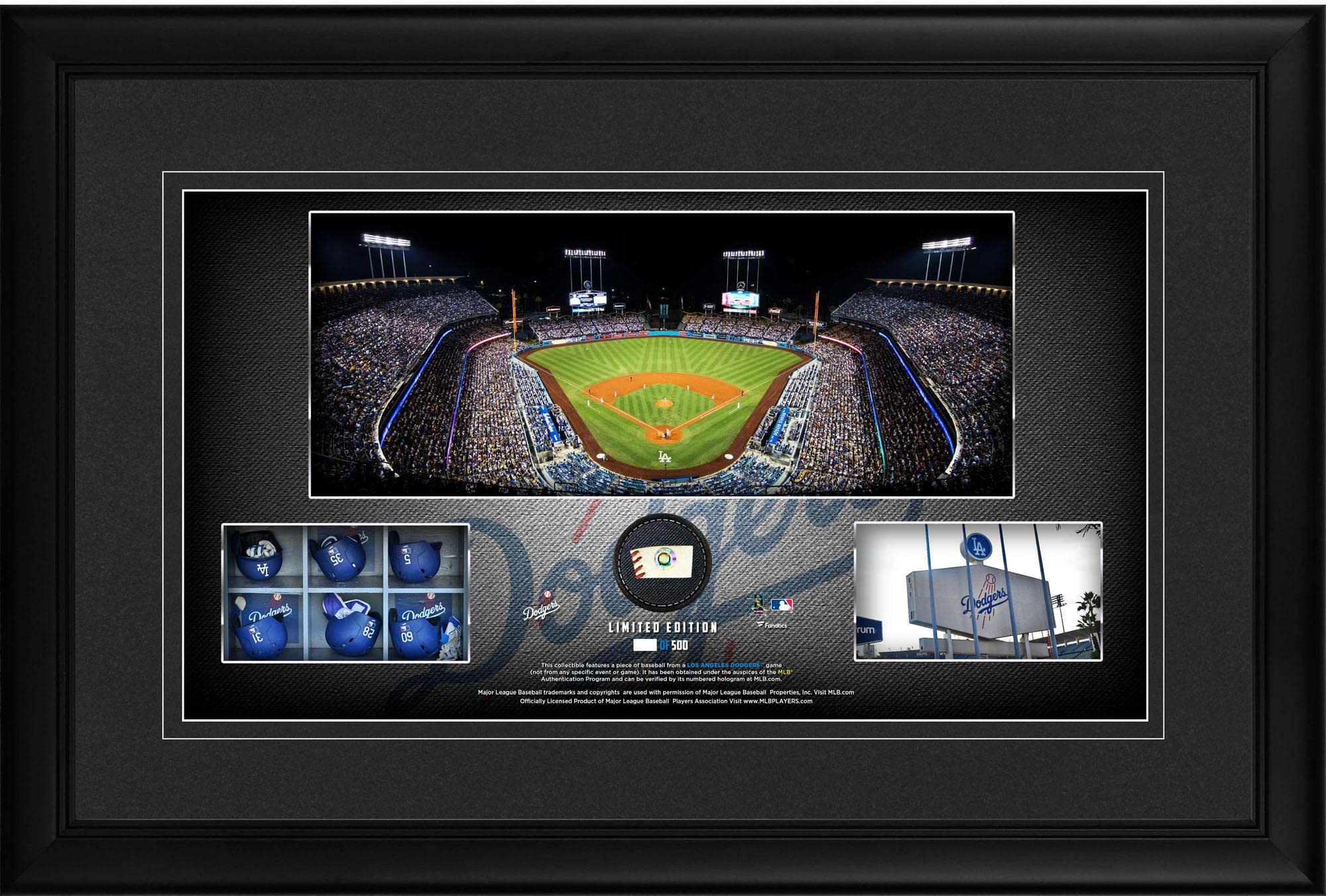 Los Angeles Dodgers Framed 10x18 Inch Stadium Panoramic Collage with Authentic Game-Used Baseball - Limited Edition 500 - MLB Memorabilia for Sports Fans & Home Decor