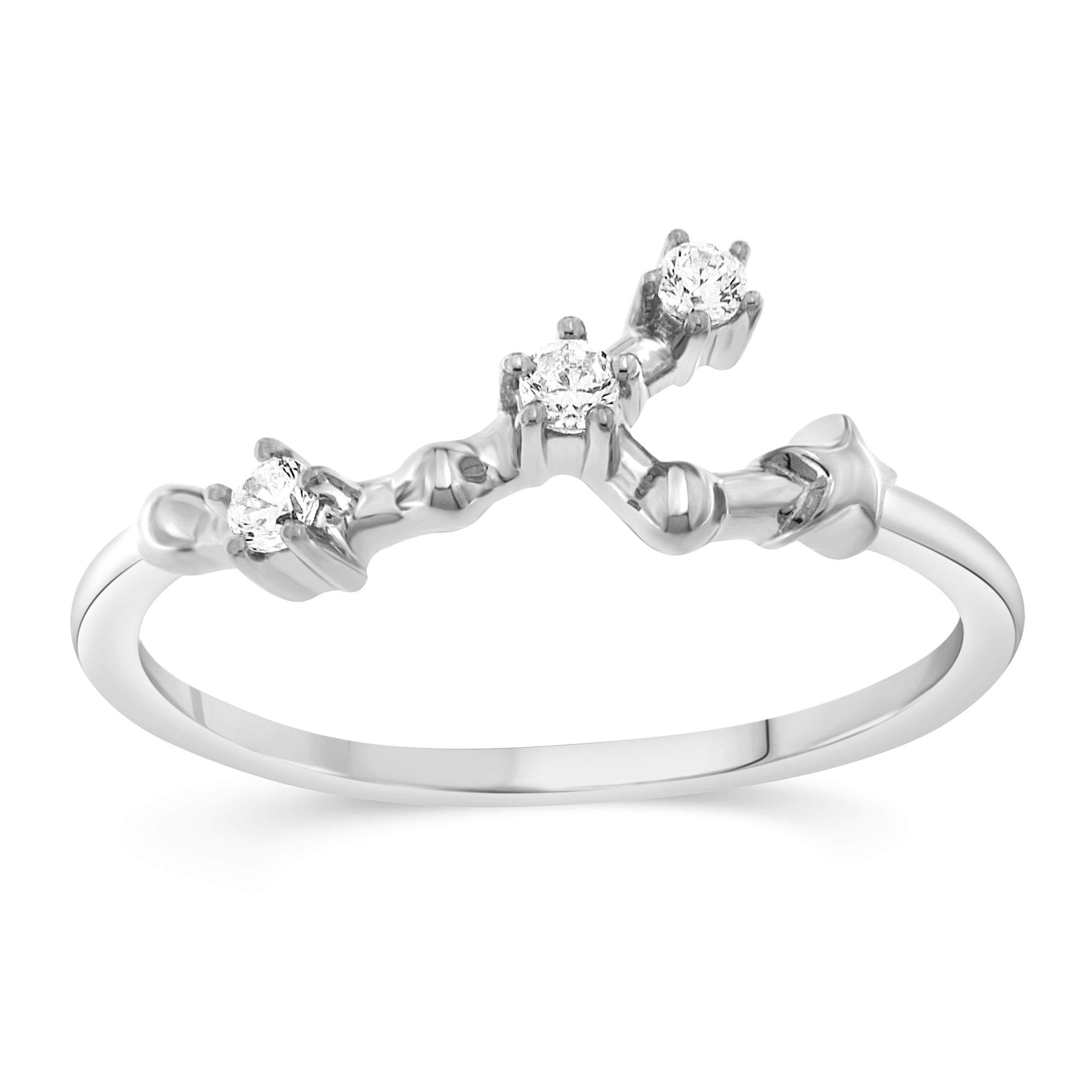 NATALIA DRAKE 1/10 Carat Diamond Celestial Star Zodiac Ring for Women - 925 Sterling Silver, H-I Color, I1-I2 Clarity - Perfect Horoscope Gift for Birthday, Anniversary & Astrology Lovers