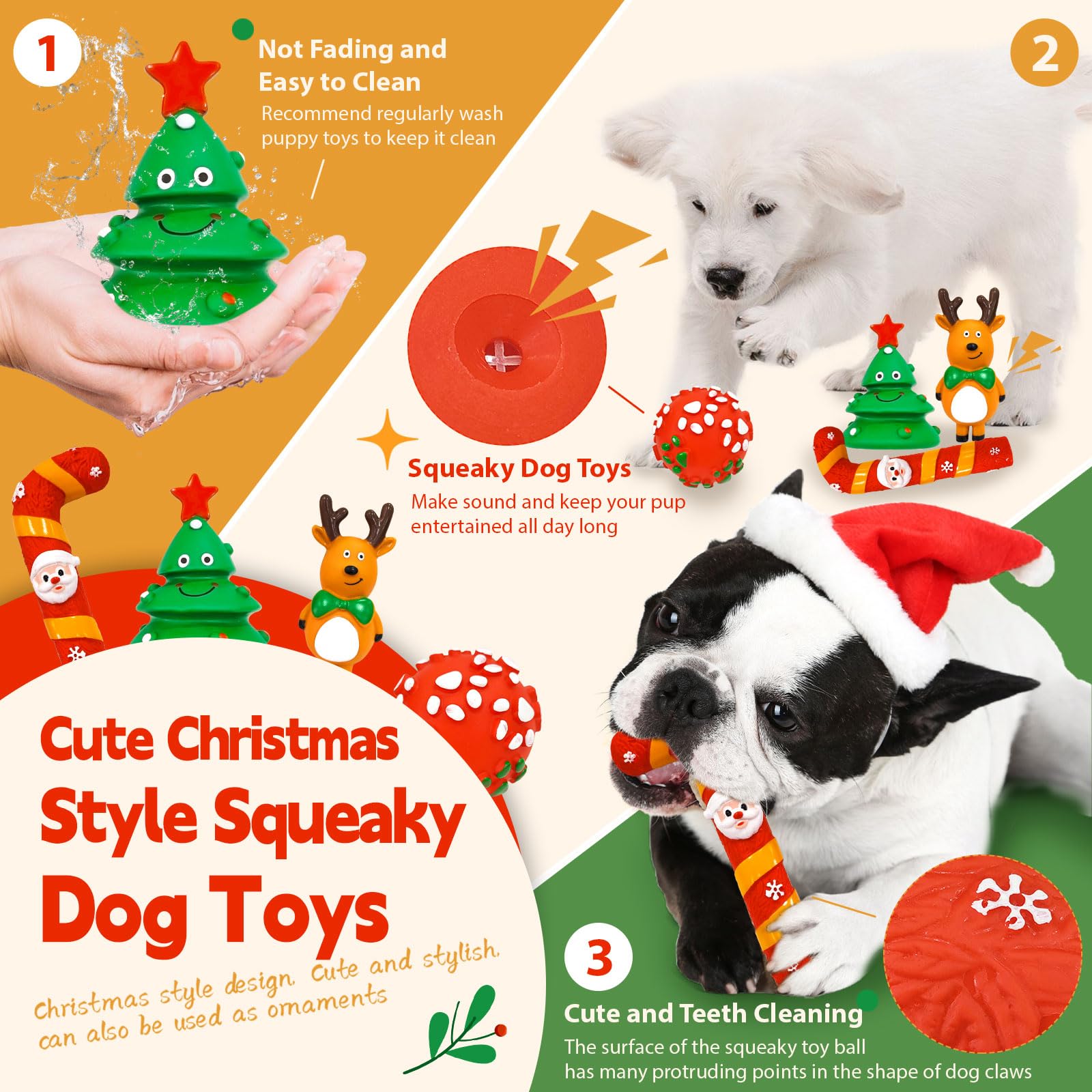 6Pcs Christmas Squeaky Dog Toys Set - Cute Holiday Chew Toys for Small & Medium Dogs with Squeaker (Tree & Reindeer) - Perfect for Puppy Playtime, Christmas Gifts & Interactive Training