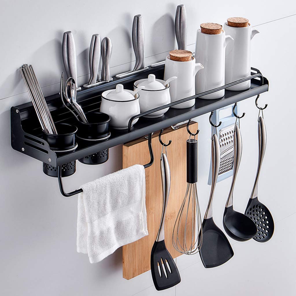 Multifunctional Wall Mounted Kitchen Organizer - Pot Lid Rack, Utensil Holder with 10 Hooks & Bottle Storage, Matte Black - Perfect for Small Kitchens, Apartment Cooking & Space Saving Solutions